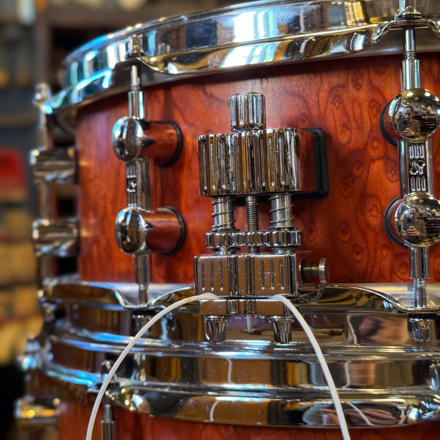 USED Sonor Sunset Beech Limited Edition Drum Set in Transparent Red Birdseye Maple Veneer - 14x18, 8x12, 14x14