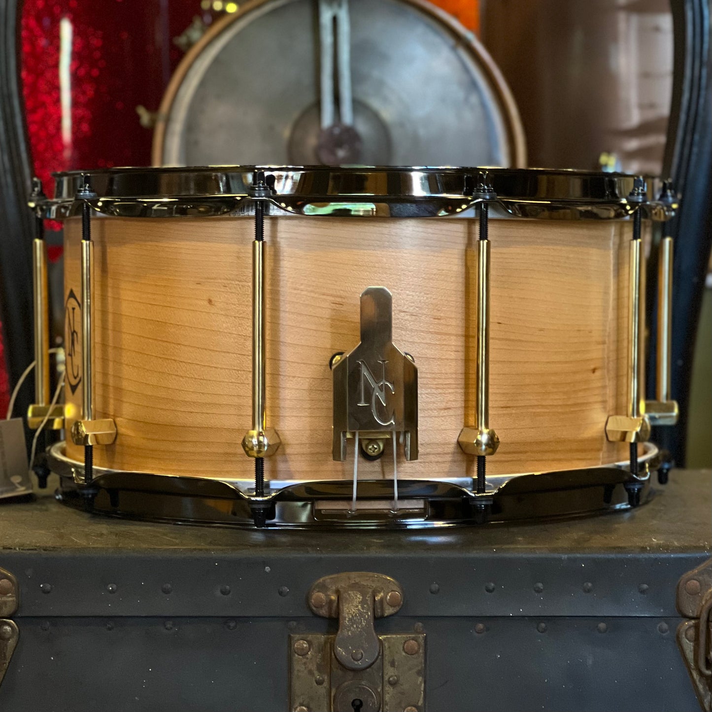 NEW Noble & Cooley 7x14 Solid Shell Beech Snare Drum in Natural Satin w/ Brass Hardware & Black Chrome Hoops