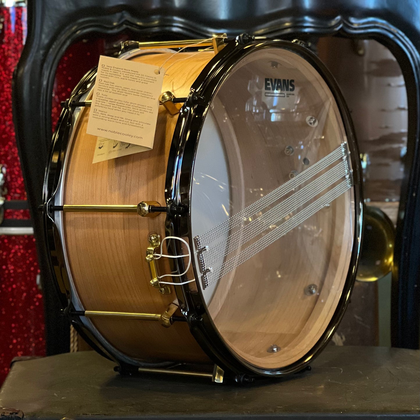 NEW Noble & Cooley 7x14 Solid Shell Beech Snare Drum in Natural Satin w/ Brass Hardware & Black Chrome Hoops