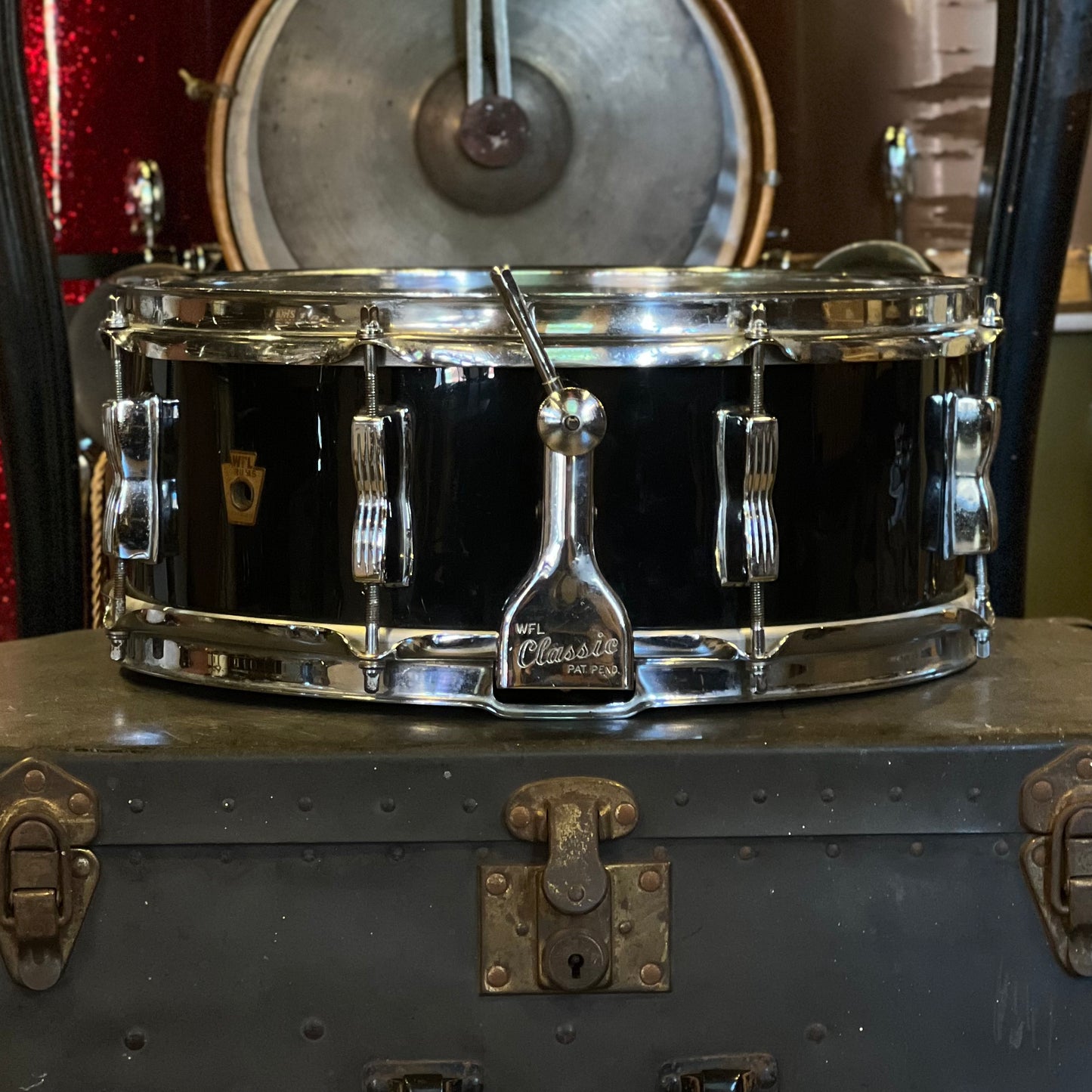 VINTAGE 1950's WFL 5.5x14 Super Classic Snare Drum in Black Cortex