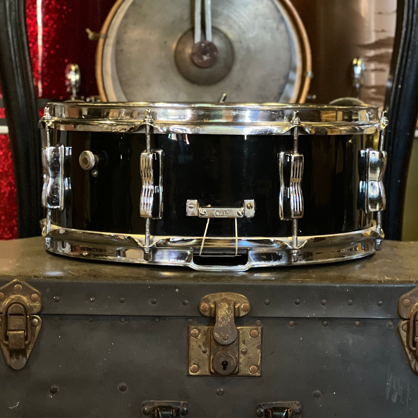 VINTAGE 1950's WFL 5.5x14 Super Classic Snare Drum in Black Cortex