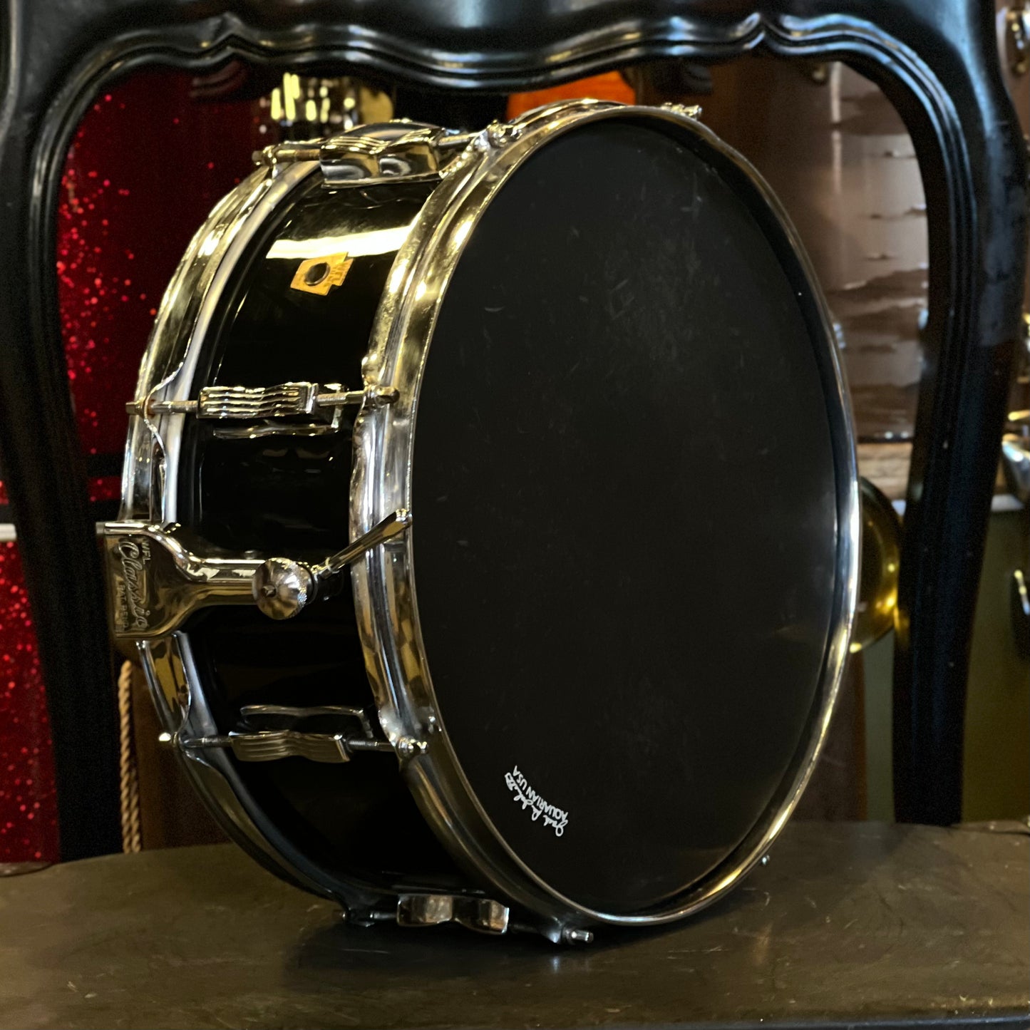 VINTAGE 1950's WFL 5.5x14 Super Classic Snare Drum in Black Cortex