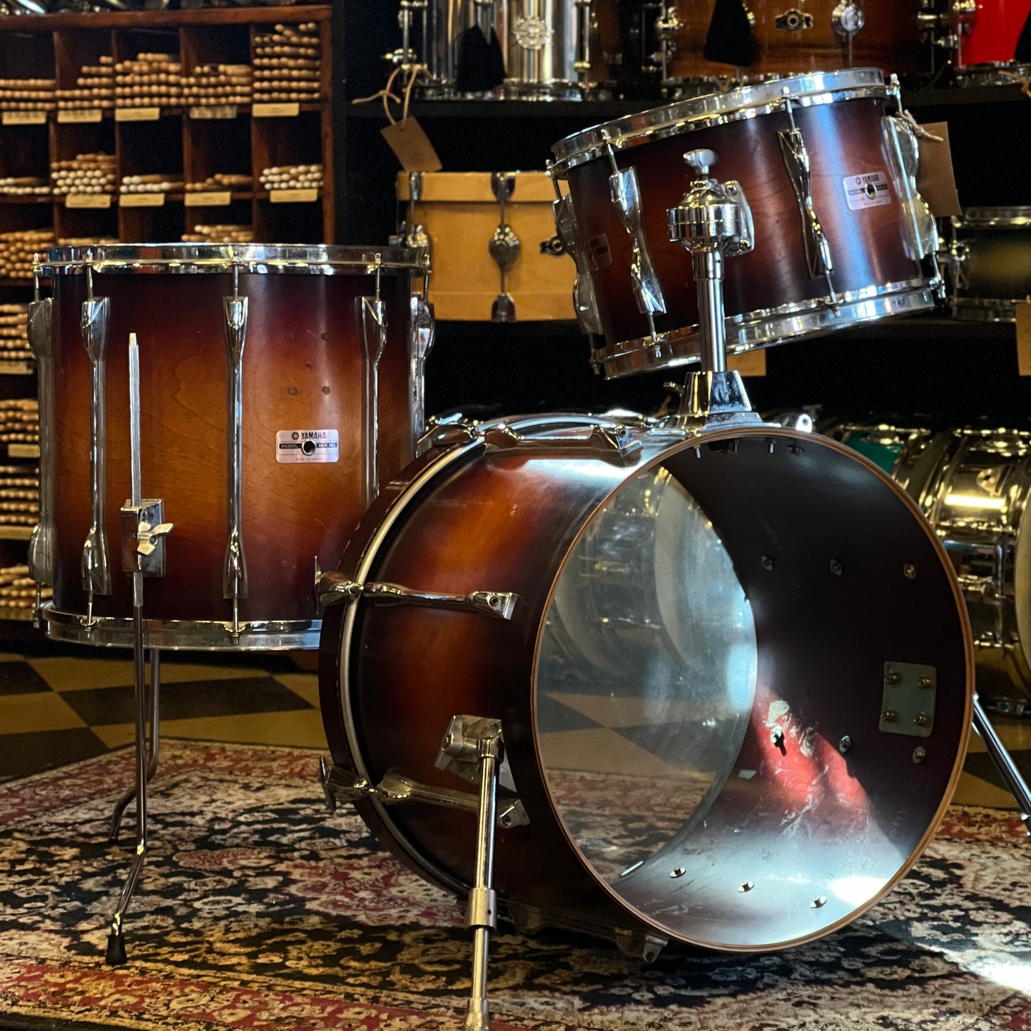 VINTAGE 1980's Yamaha Recording Custom Bop Outfit in Matte Cherry Burst - 14x18, 8x12, 14x14