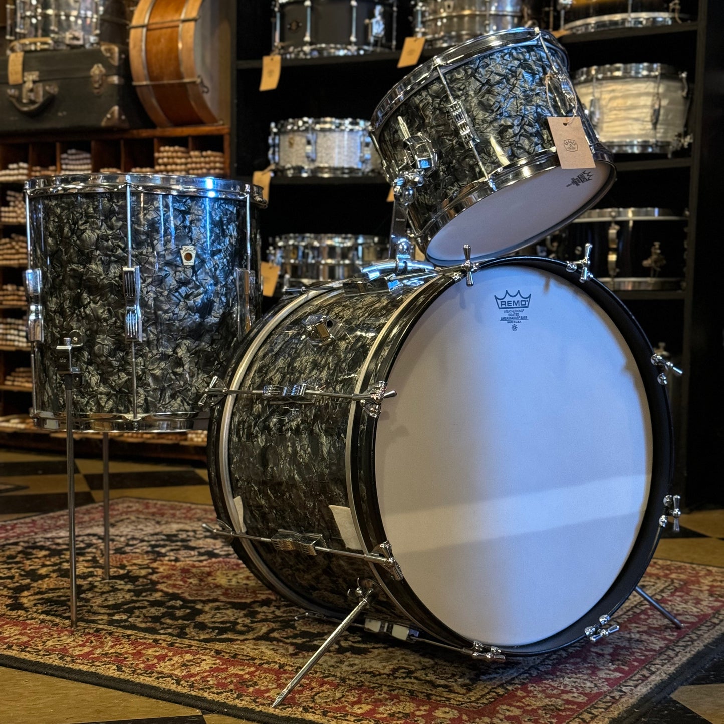 VINTAGE 1969 Ludwig Club Date "Downbeat" Outfit in Black Diamond Pearl - 14x20, 8x12, 14x14