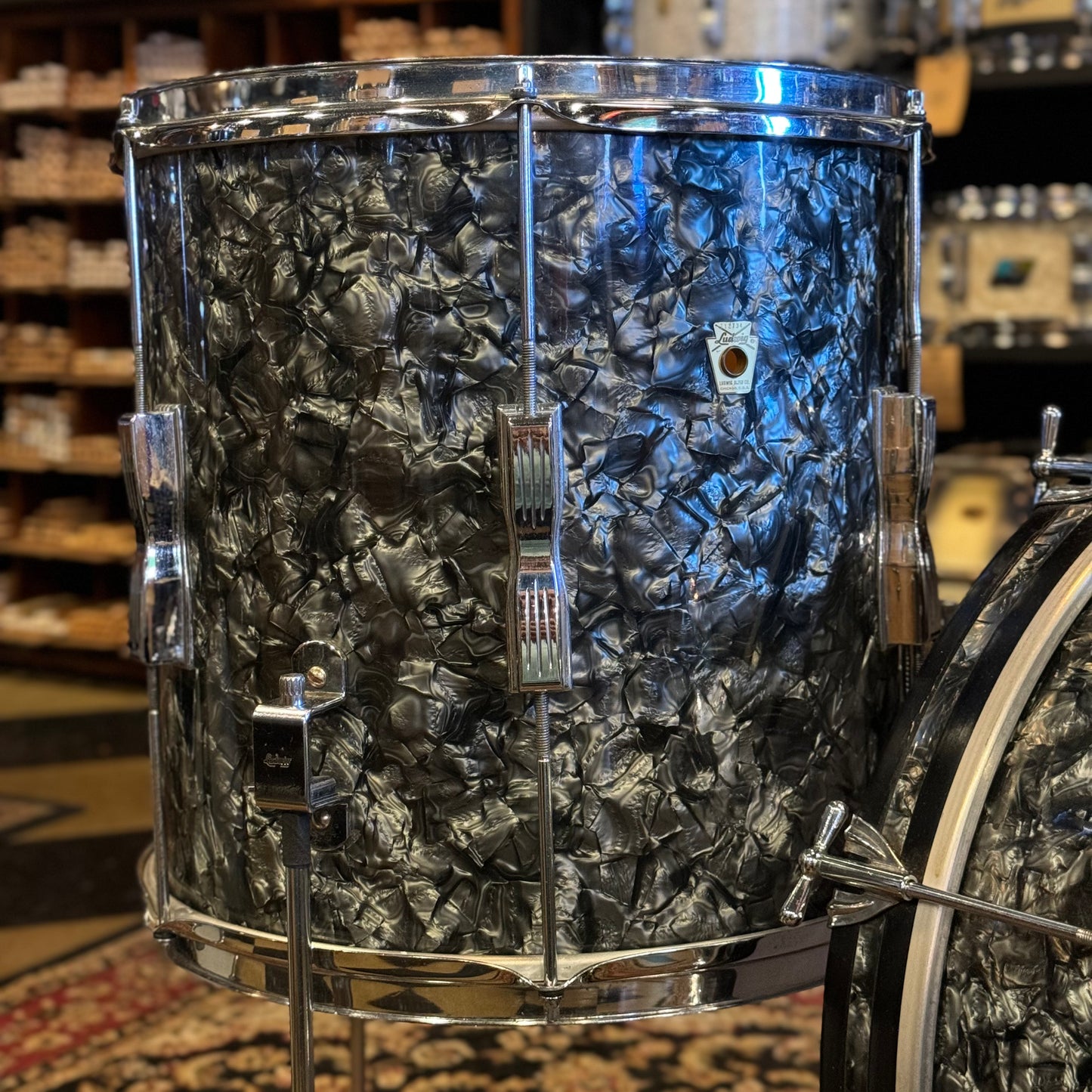 VINTAGE 1969 Ludwig Club Date "Downbeat" Outfit in Black Diamond Pearl - 14x20, 8x12, 14x14