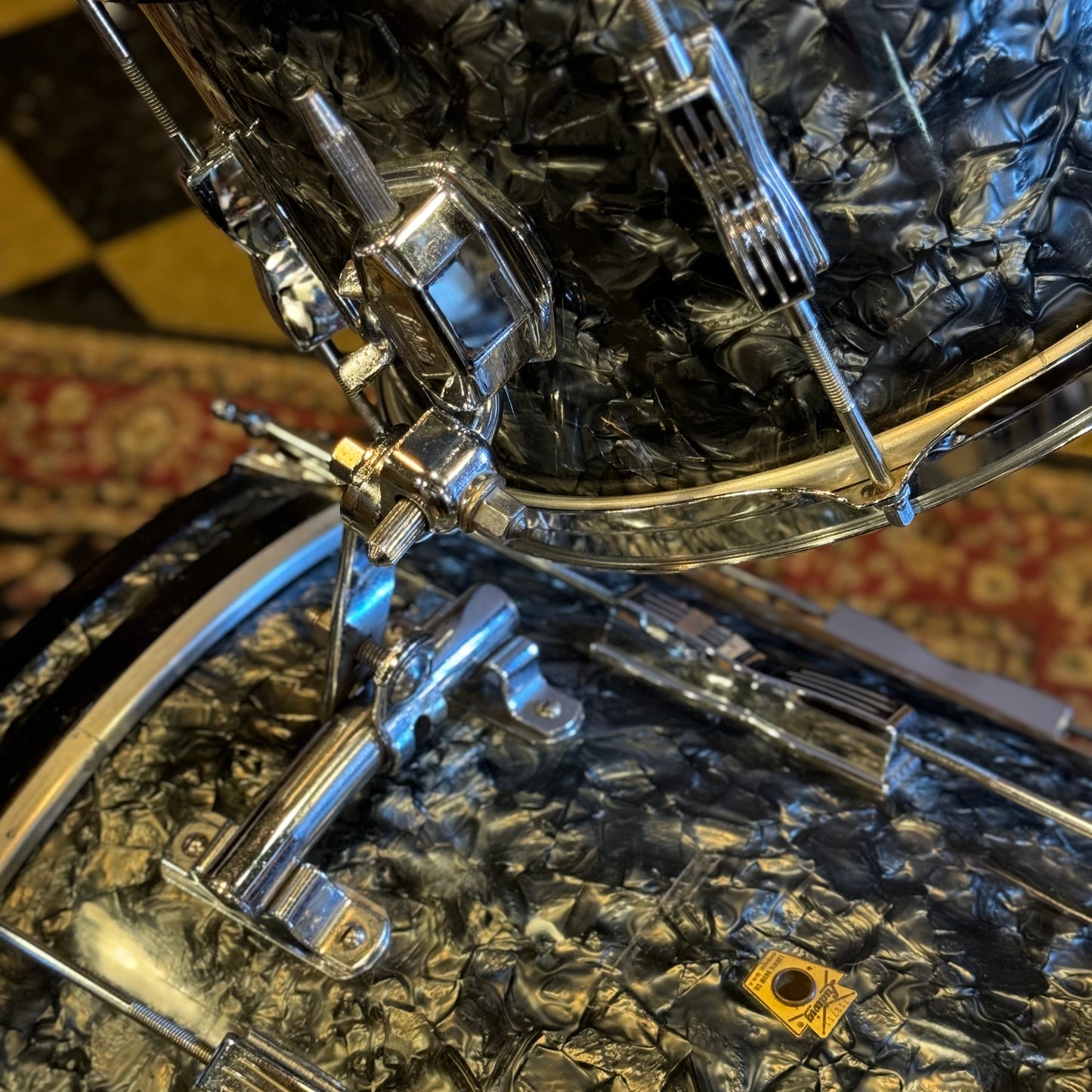 VINTAGE 1969 Ludwig Club Date "Downbeat" Outfit in Black Diamond Pearl - 14x20, 8x12, 14x14