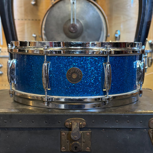 VINTAGE 1960's Gretsch Round Badge Renown Snare Drum in Blue Sparkle