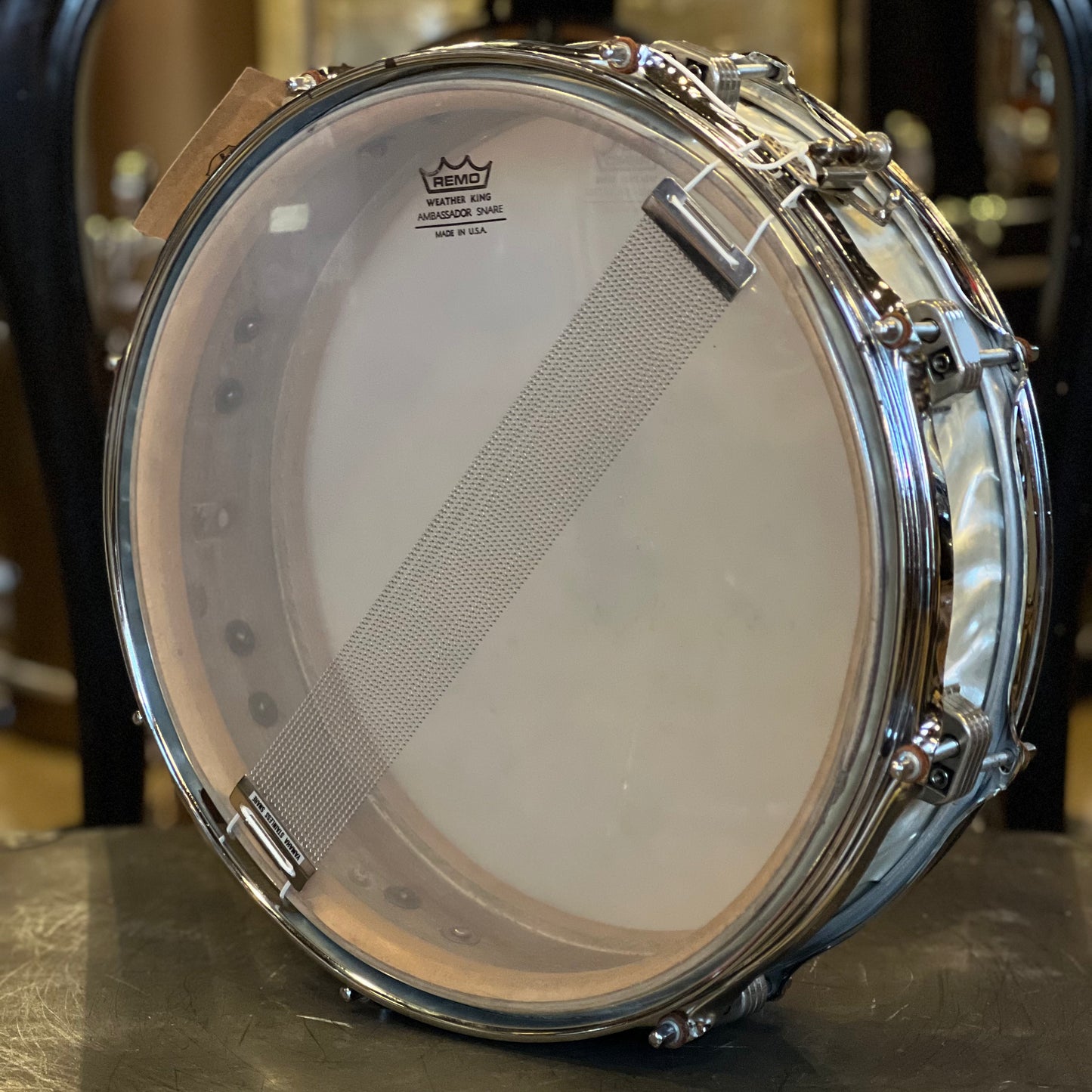 VINTAGE 1960's Ludwig 4x14 Downbeat Snare Drum in White Satin Flame