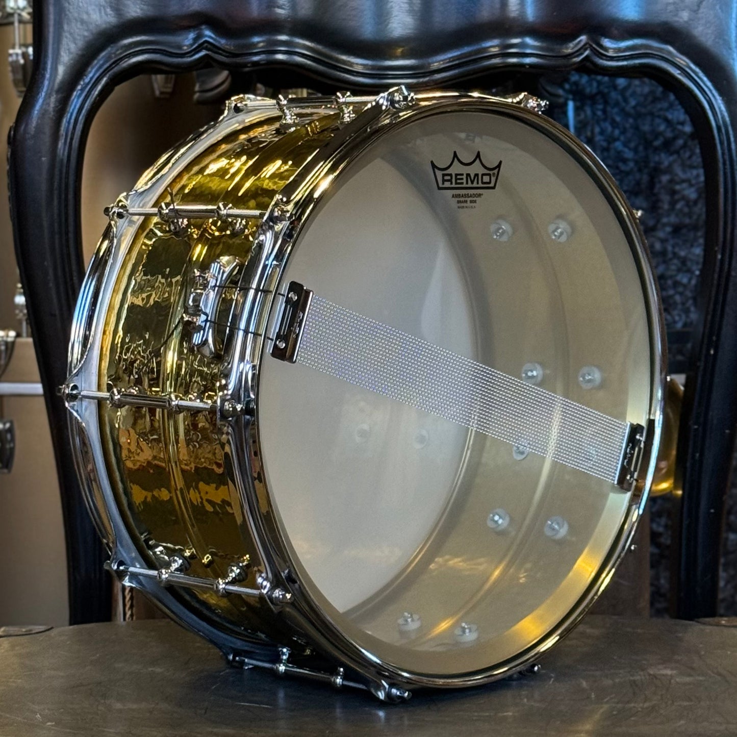 USED Ludwig 6.5x14 Hammered Brass Snare Drum w/ Tube Lugs.