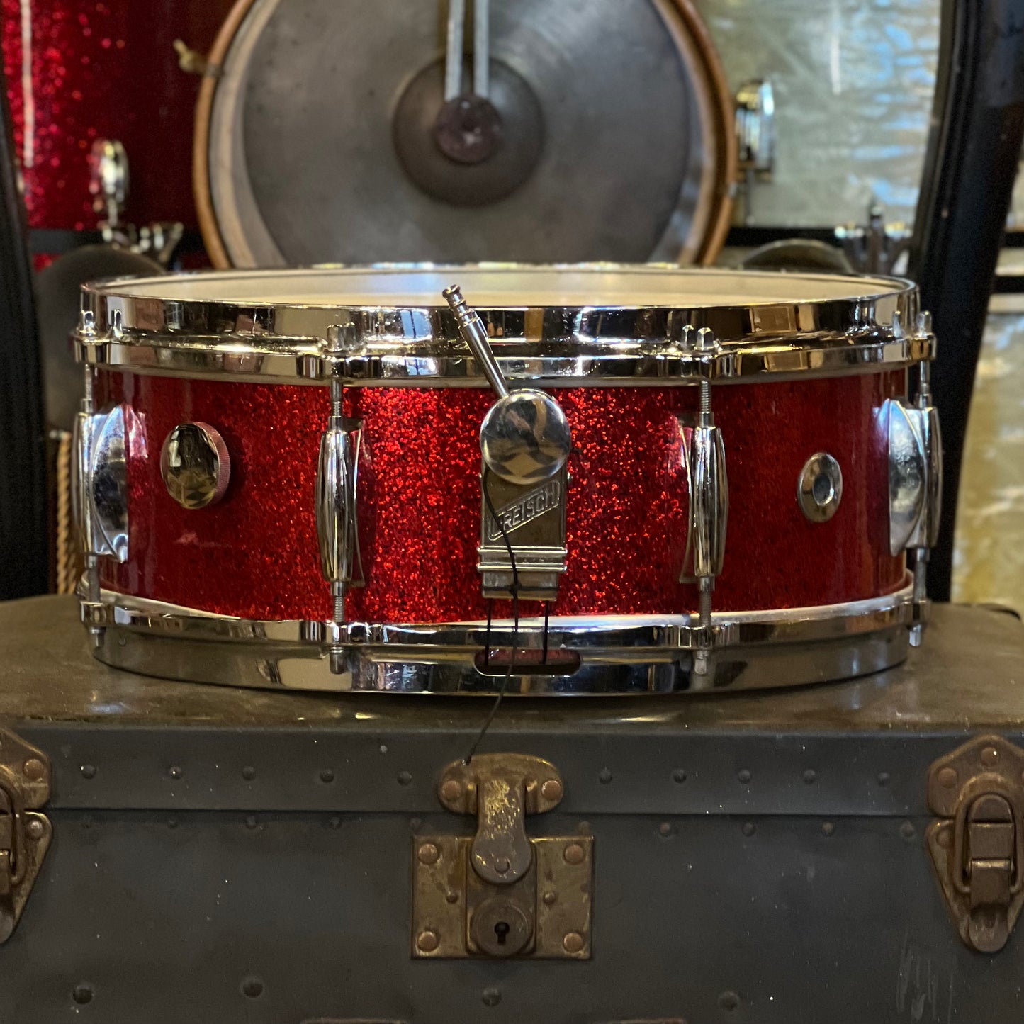 VINTAGE 1960's Gretsch Round Badge 5.5x14 Name Band Snare Drum in Red Sparkle