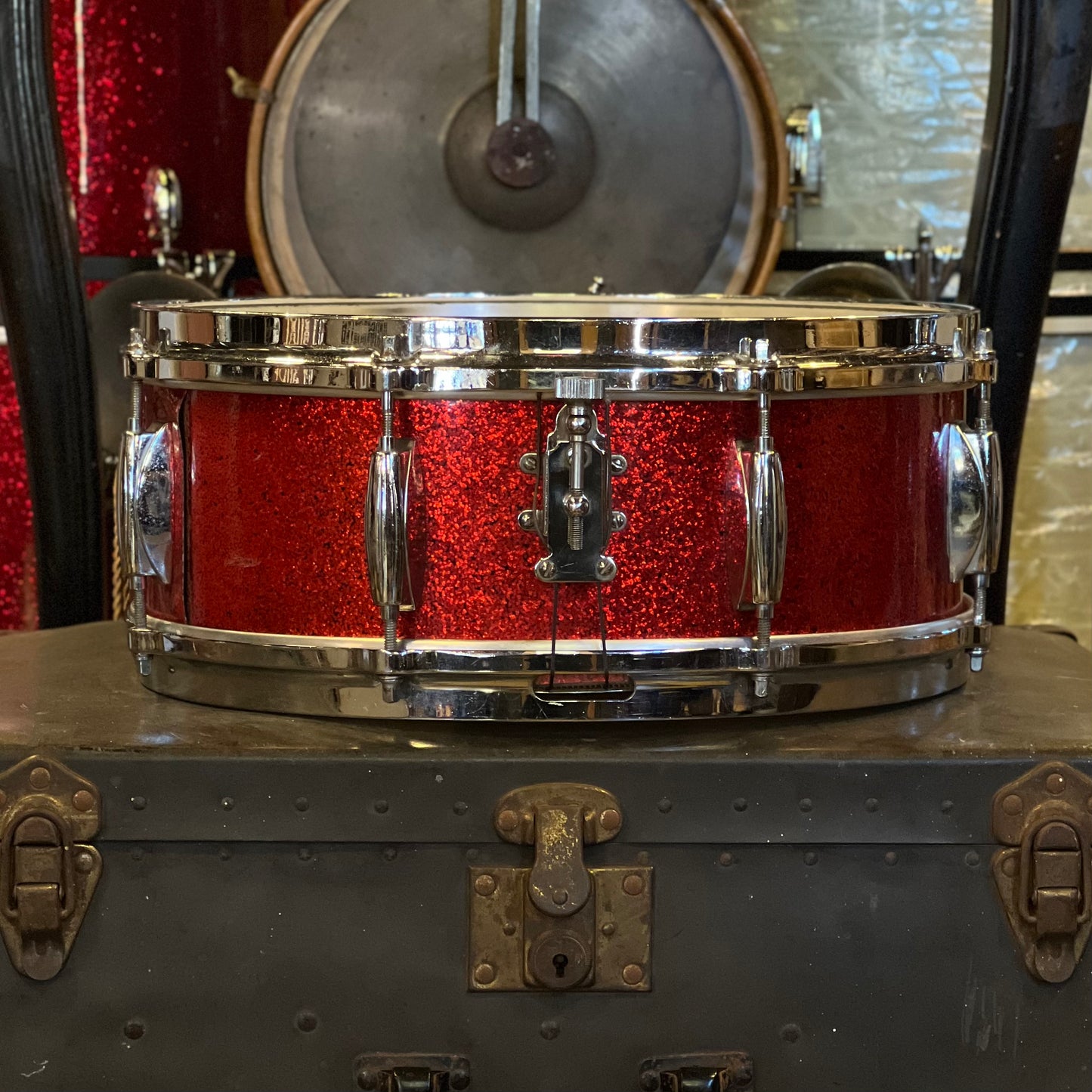 VINTAGE 1960's Gretsch Round Badge 5.5x14 Name Band Snare Drum in Red Sparkle