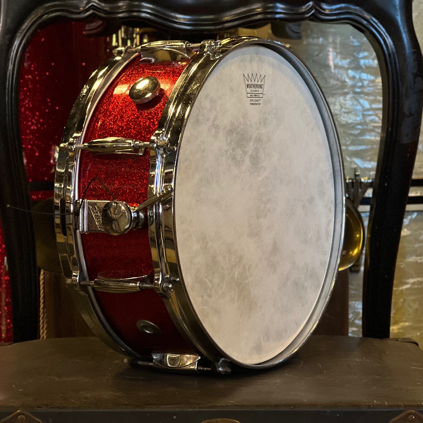 VINTAGE 1960's Gretsch Round Badge 5.5x14 Name Band Snare Drum in Red Sparkle