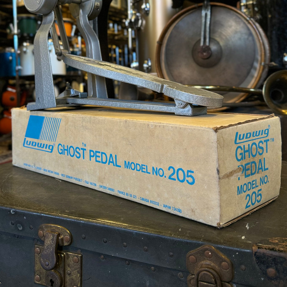 VINTAGE New Old Stock Ludwig Ghost Pedal w Box Badges Drum Shop