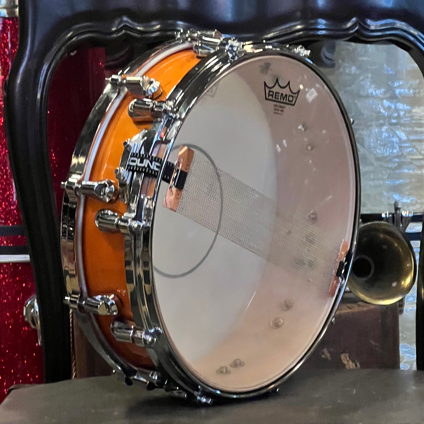 USED Yamaha 4x14 Maple Custom Absolute Nouveau Lug Snare Drum in Honey Amber