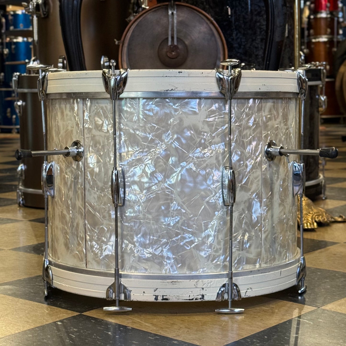 VINTAGE 1960's Gretsch 14x20 "Play Boy" Bass Drum in White Marine Pearl w/ White Stained Bass Drum Hoops