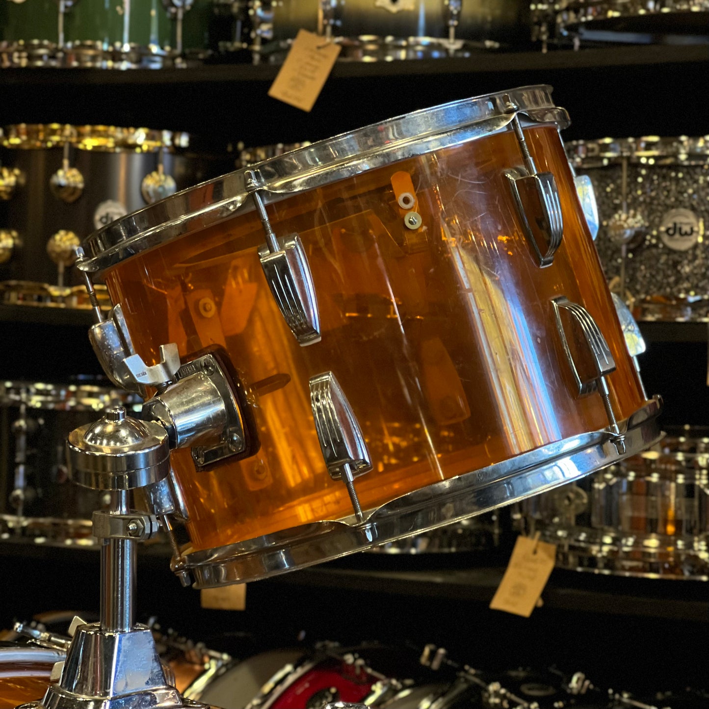 VINTAGE 1970's Player's Grade Ludwig Vistalite in Amber - 14x22, 9x13, 16x16