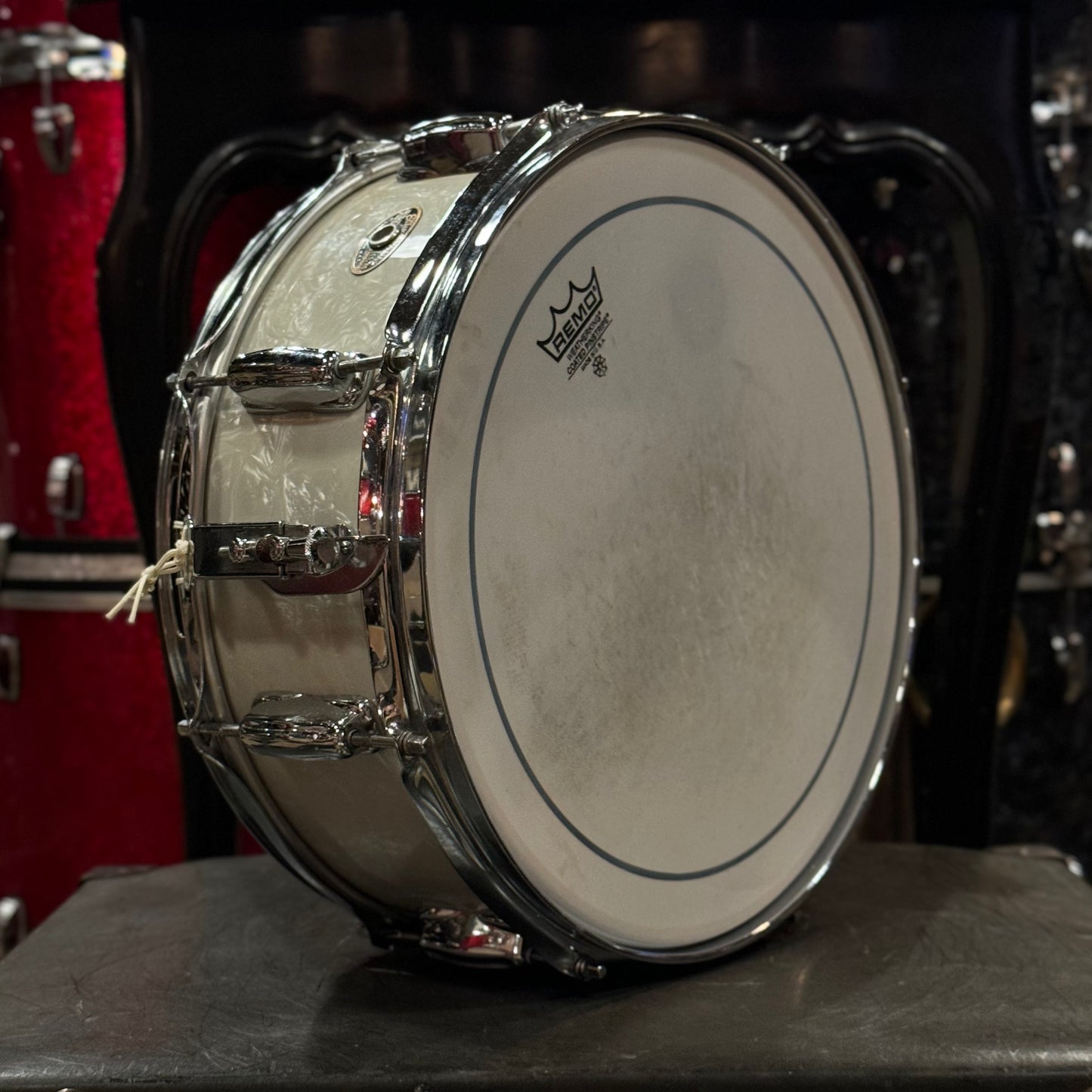 VINTAGE 1964 Slingerland 5.5x14 Slingerland 8-Lug 3ply Snare Drum in White Marine Pearl