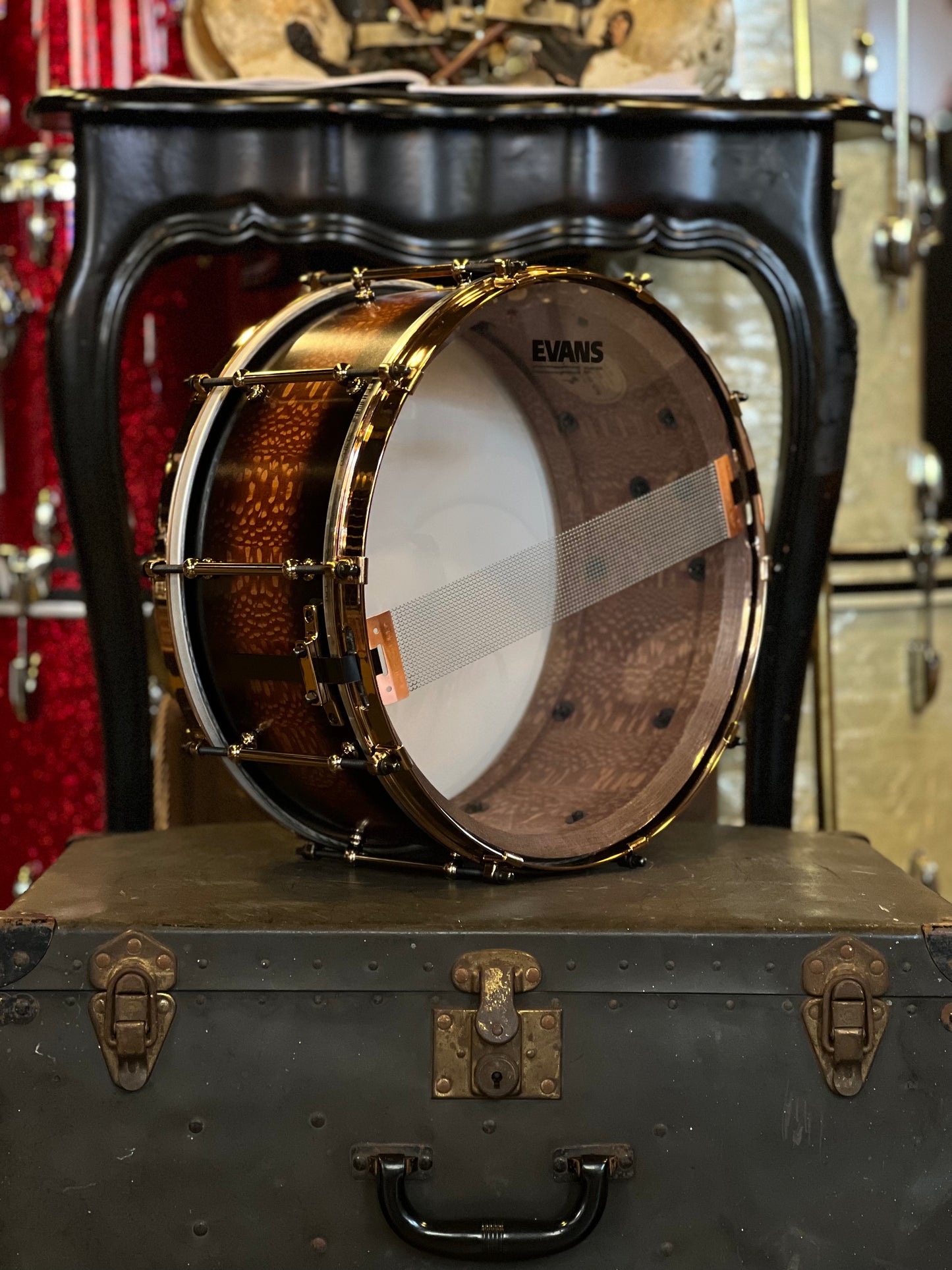 NEW SDB Drums 6.5x14 Lacewood Stave Snare Drum in Matte Burnt to Natural Burst w/ Rose Gold Tube Lugs & Single Flanged Hoops