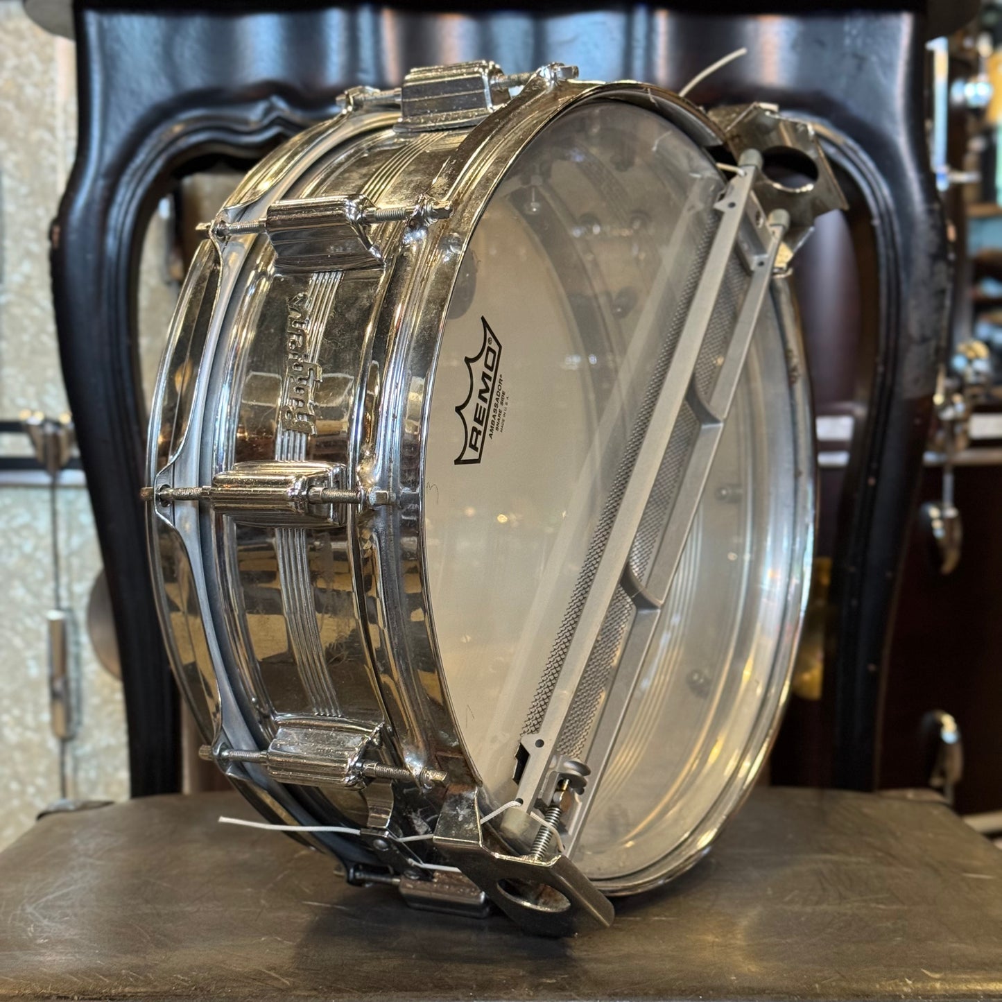 VINTAGE 1960's 5x14 Rogers 5-Line Chrome over Brass Dynasonic Snare Drum
