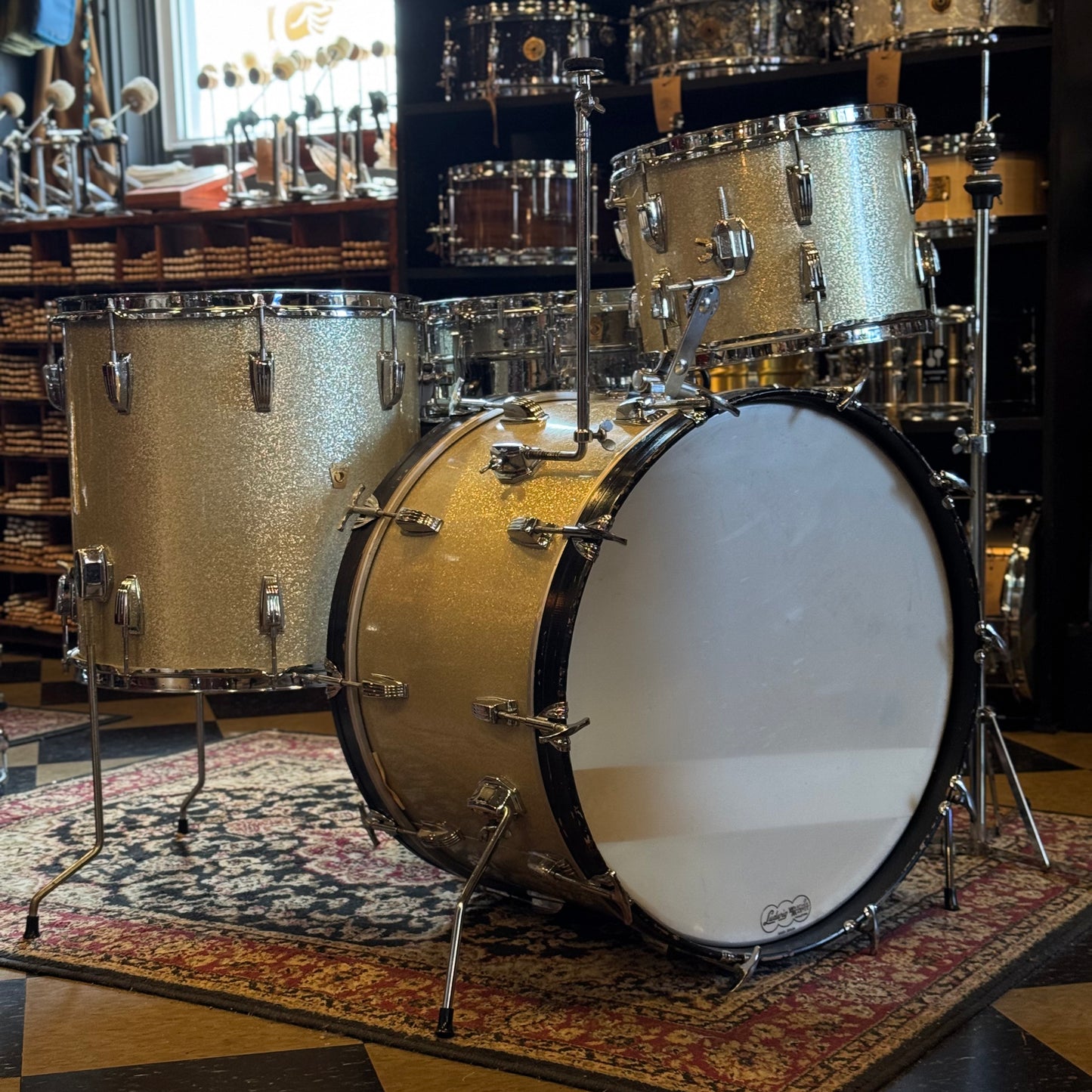 VINTAGE 1960's Ludwig Classic Outfit in Silver Sparkle w/ LM400 Supraphonic - 14x22, 9x13, 16x16, 5x14