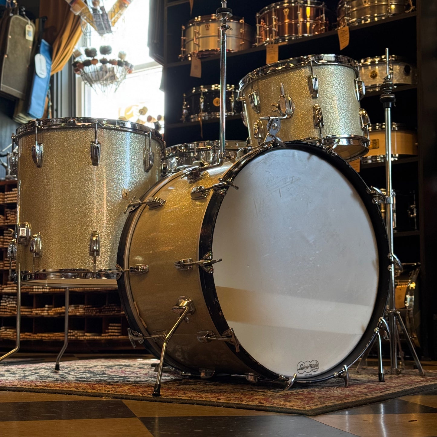 VINTAGE 1960's Ludwig Classic Outfit in Silver Sparkle w/ LM400 Supraphonic - 14x22, 9x13, 16x16, 5x14