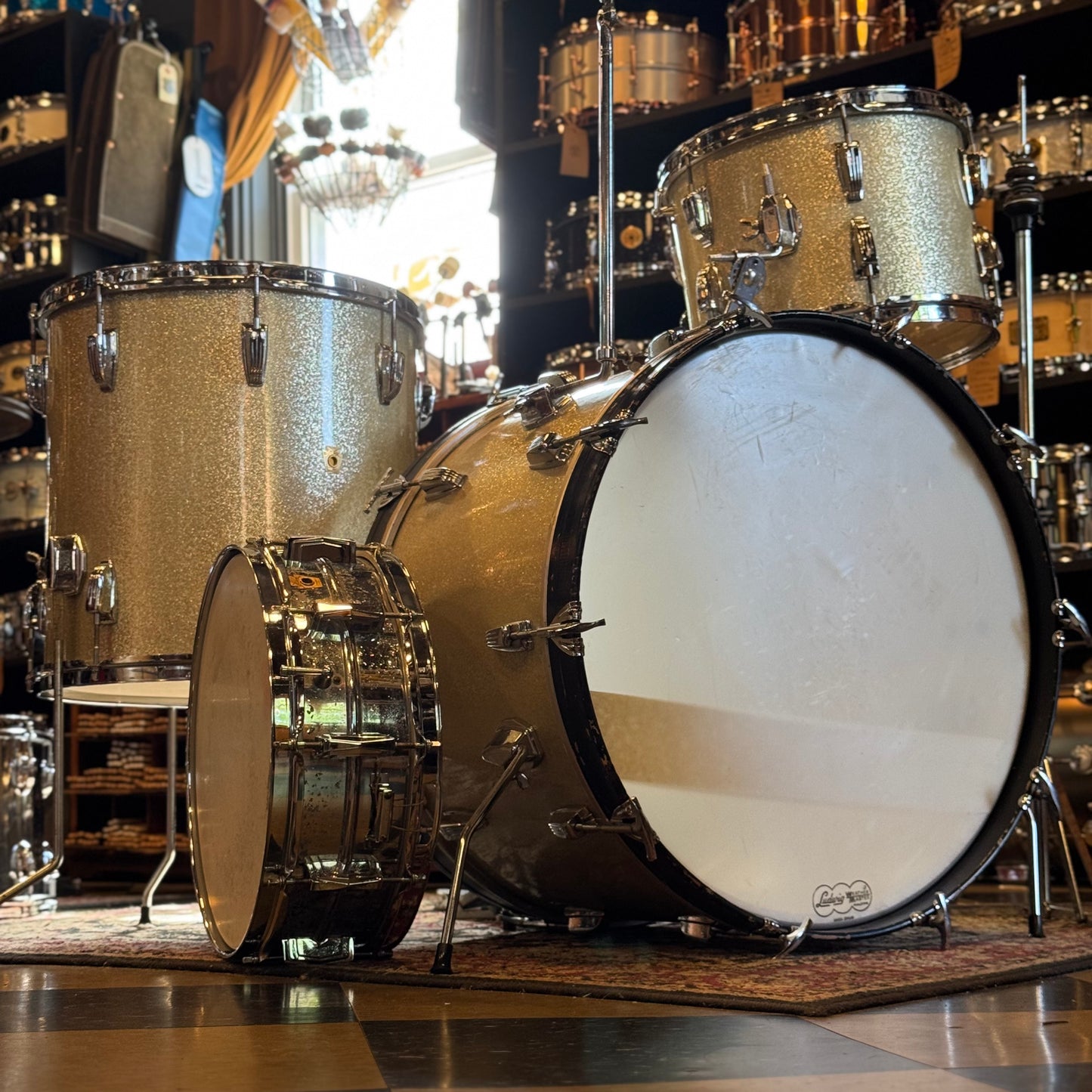 VINTAGE 1960's Ludwig Classic Outfit in Silver Sparkle w/ LM400 Supraphonic - 14x22, 9x13, 16x16, 5x14
