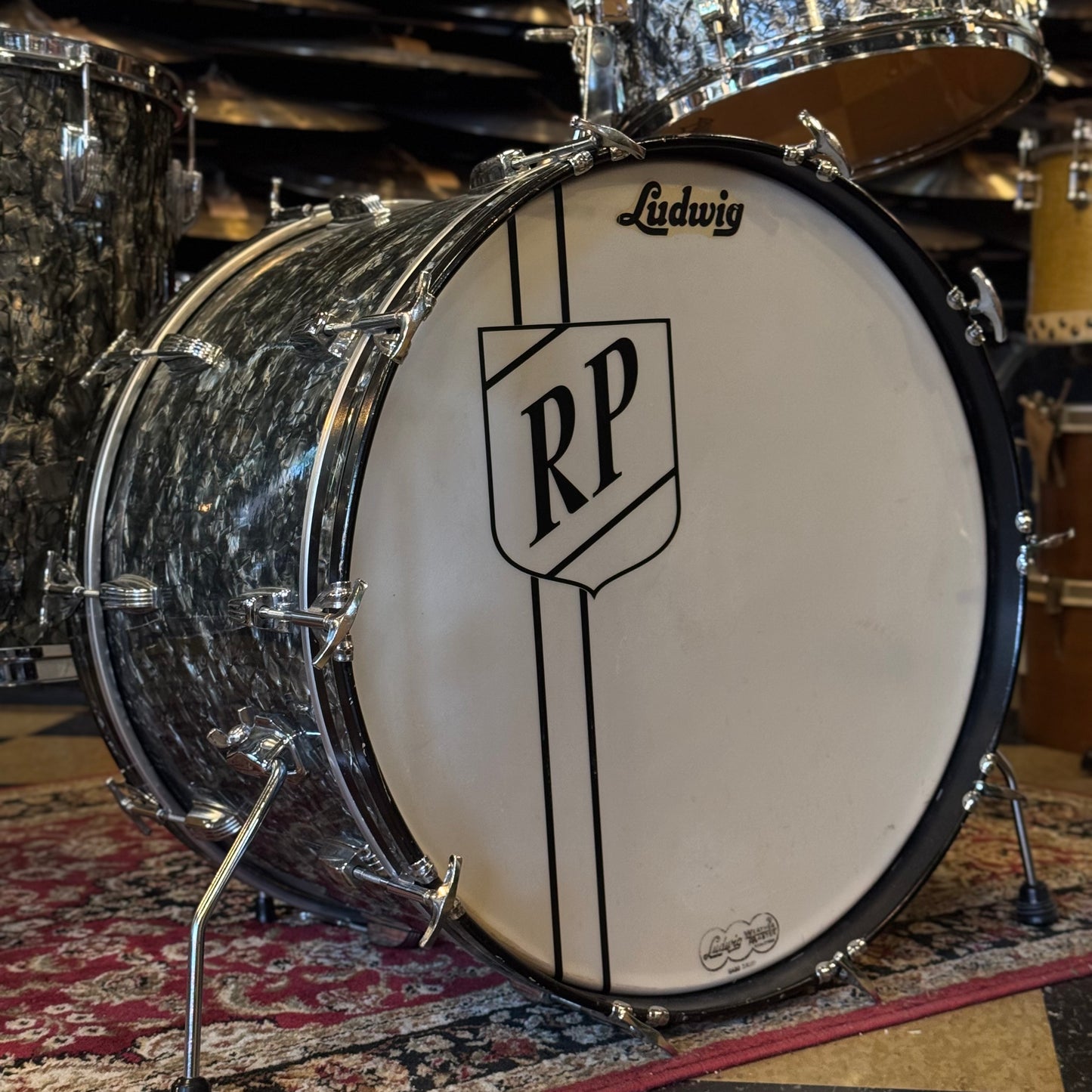 VINTAGE 1960's Ludwig Keystone Badge Drum Set in Black Diamond Pearl - 14x22, 9x13, 18x20