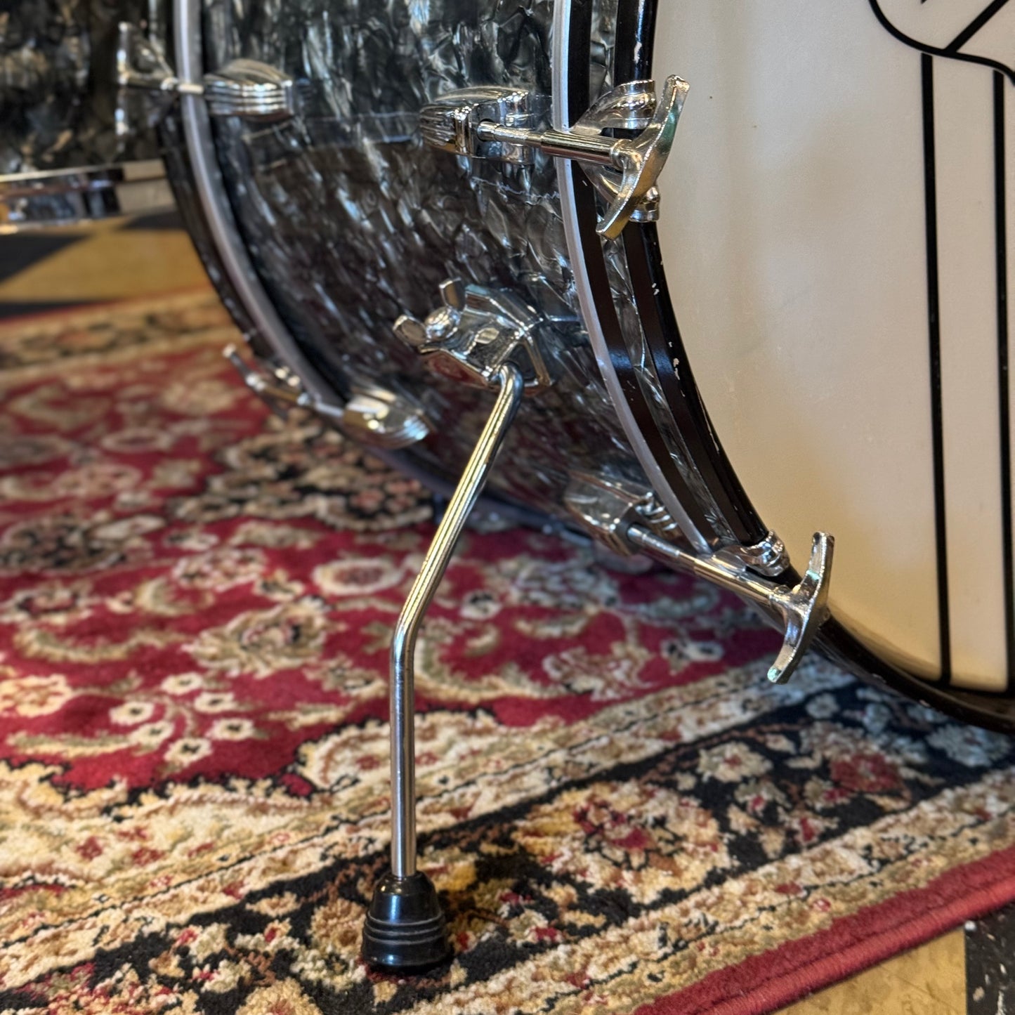 VINTAGE 1960's Ludwig Keystone Badge Drum Set in Black Diamond Pearl - 14x22, 9x13, 18x20