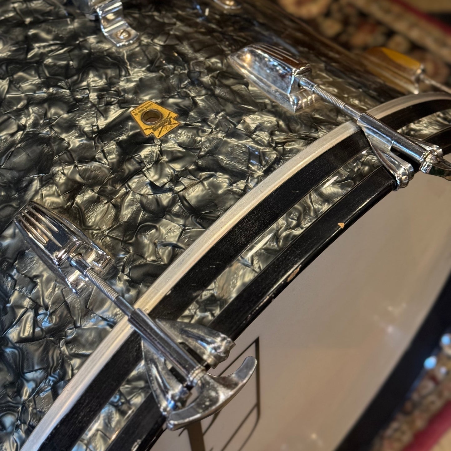 VINTAGE 1960's Ludwig Keystone Badge Drum Set in Black Diamond Pearl - 14x22, 9x13, 18x20