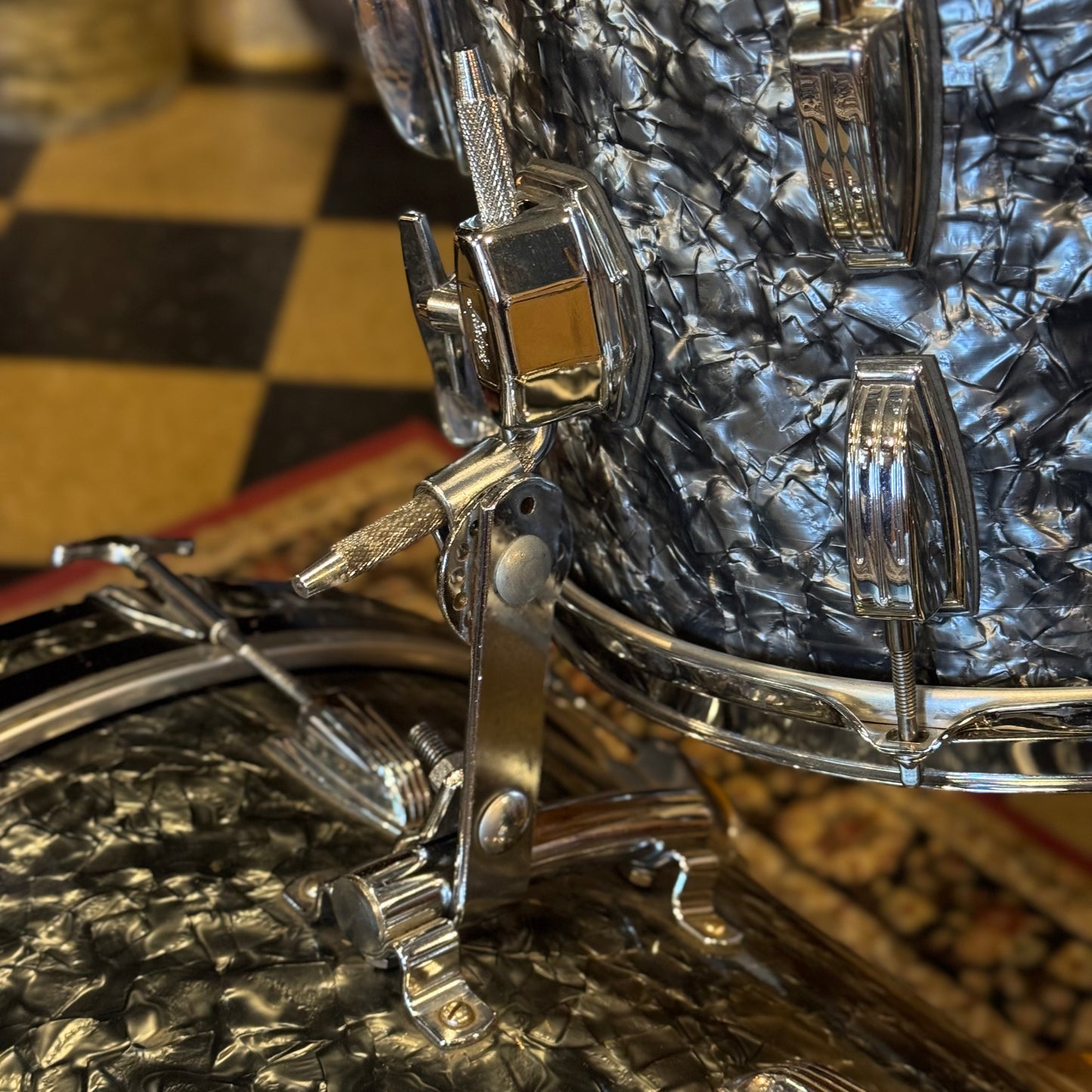 VINTAGE 1960's Ludwig Keystone Badge Drum Set in Black Diamond Pearl - 14x22, 9x13, 18x20