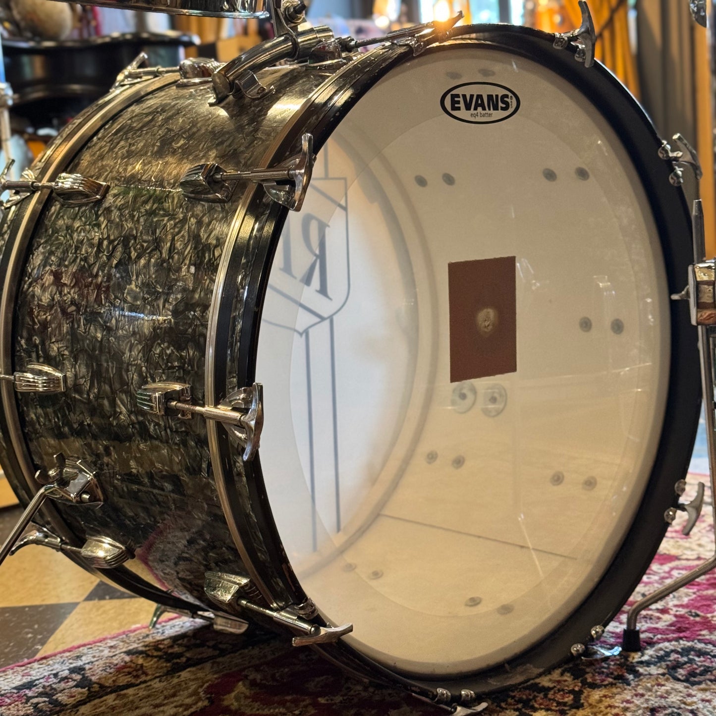 VINTAGE 1960's Ludwig Keystone Badge Drum Set in Black Diamond Pearl - 14x22, 9x13, 18x20