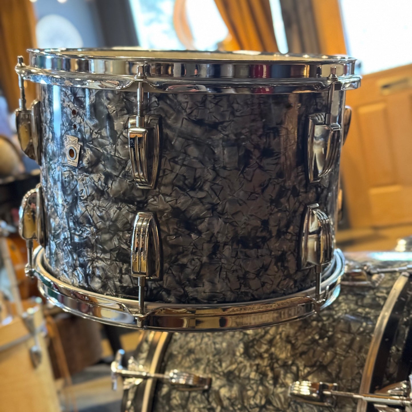 VINTAGE 1960's Ludwig Keystone Badge Drum Set in Black Diamond Pearl - 14x22, 9x13, 18x20