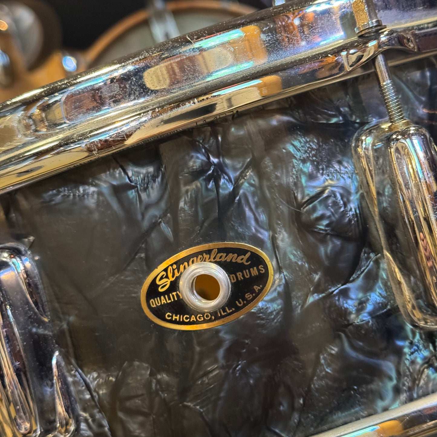 VINTAGE 1960's 5.5x14 Slingerland Radio King Gene Krupa Model in Black Diamond Pearl