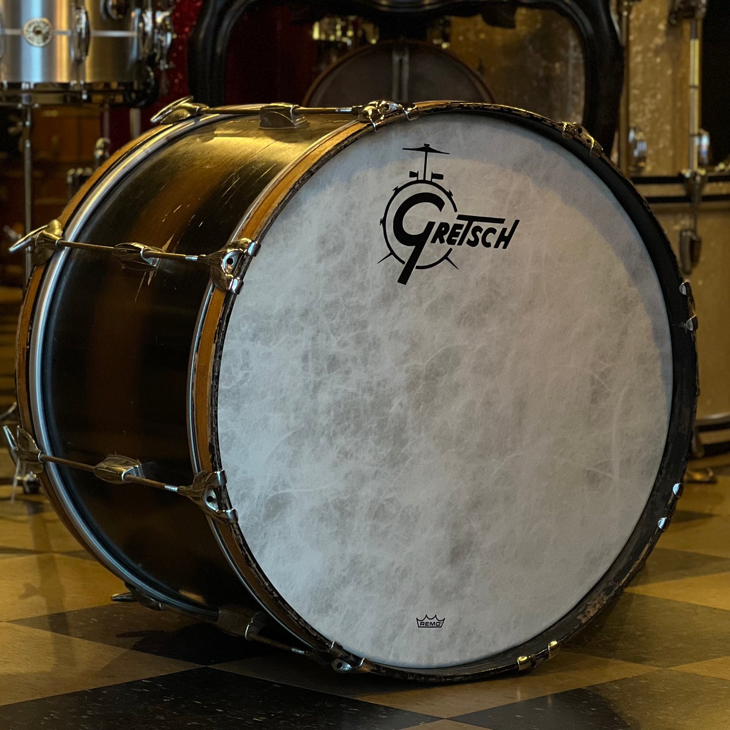 VINTAGE 1960's Gretsch 14x20 Semi-Pro Model Bass Drum in Black & Gold Duco