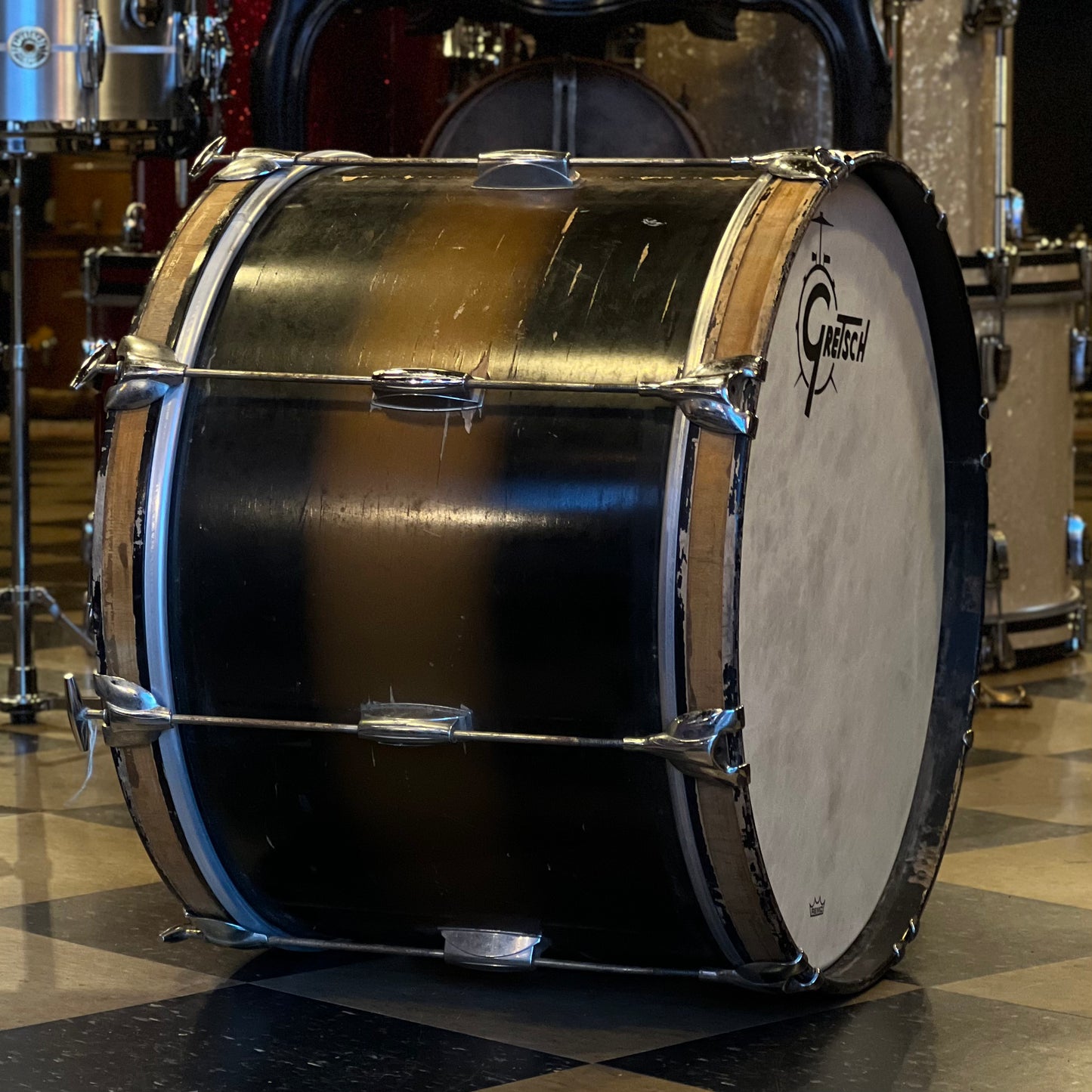 VINTAGE 1960's Gretsch 14x20 Semi-Pro Model Bass Drum in Black & Gold Duco