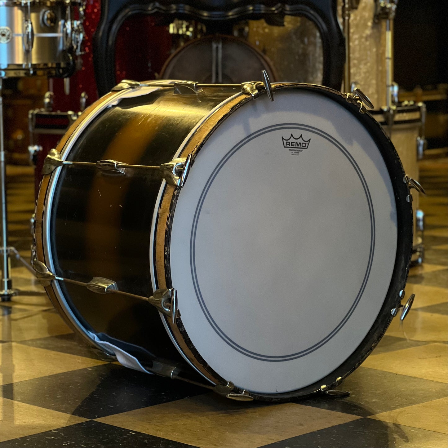 VINTAGE 1960's Gretsch 14x20 Semi-Pro Model Bass Drum in Black & Gold Duco