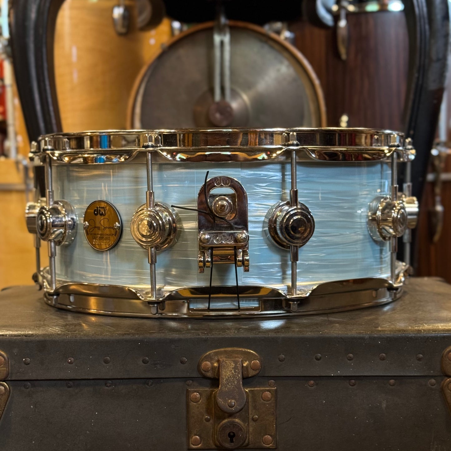 USED DW 5x14 Collector's Jazz Maple Gum Snare Drum in Pale Blue Oyster w/ Nickel Hardware