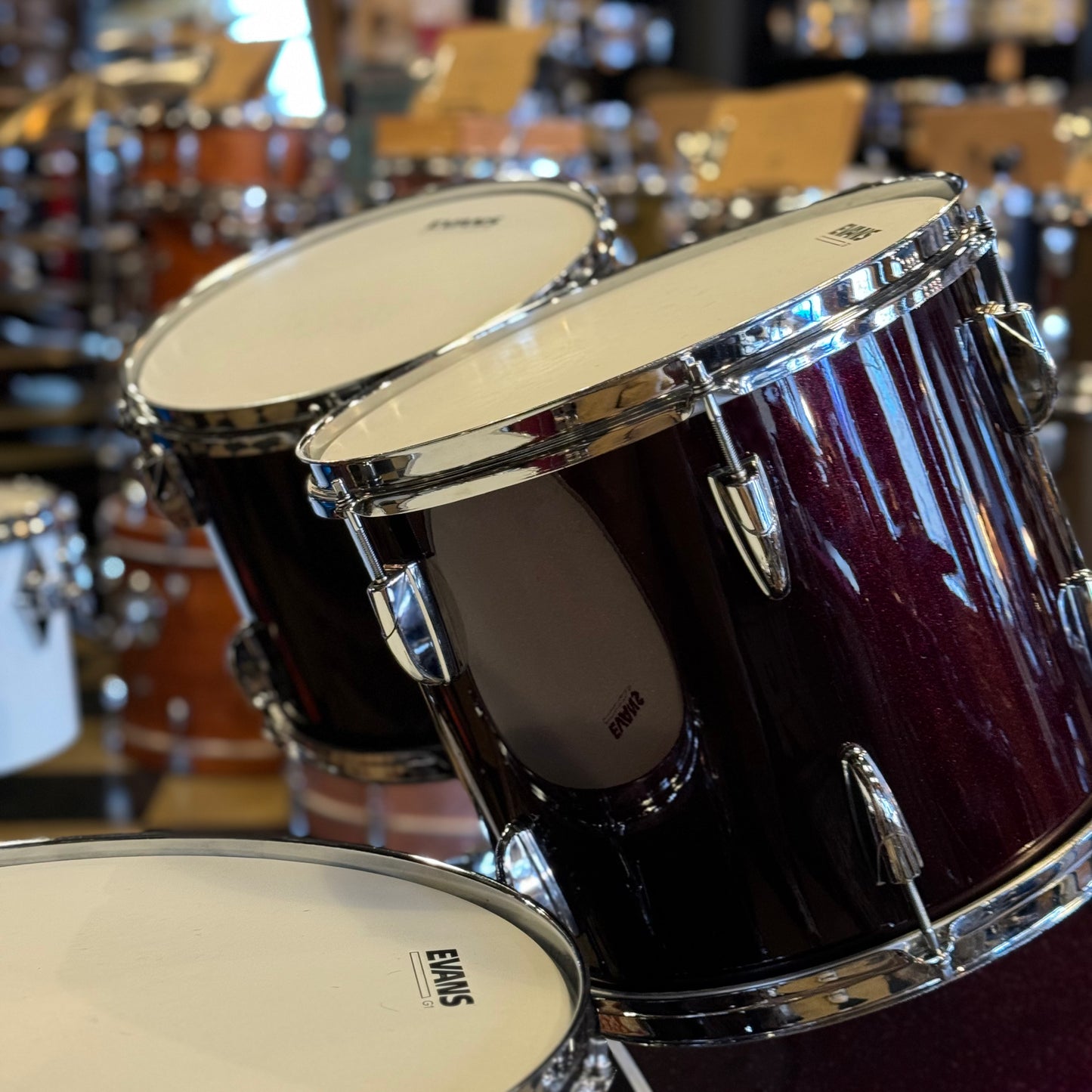 VINTAGE 1980's Yamaha Pre-Recording Custom 9000 Series Refinished in Deep Burgundy Sparkle Gloss by Handshake Drums - 16x22, 10x12, 11x13, 16x16