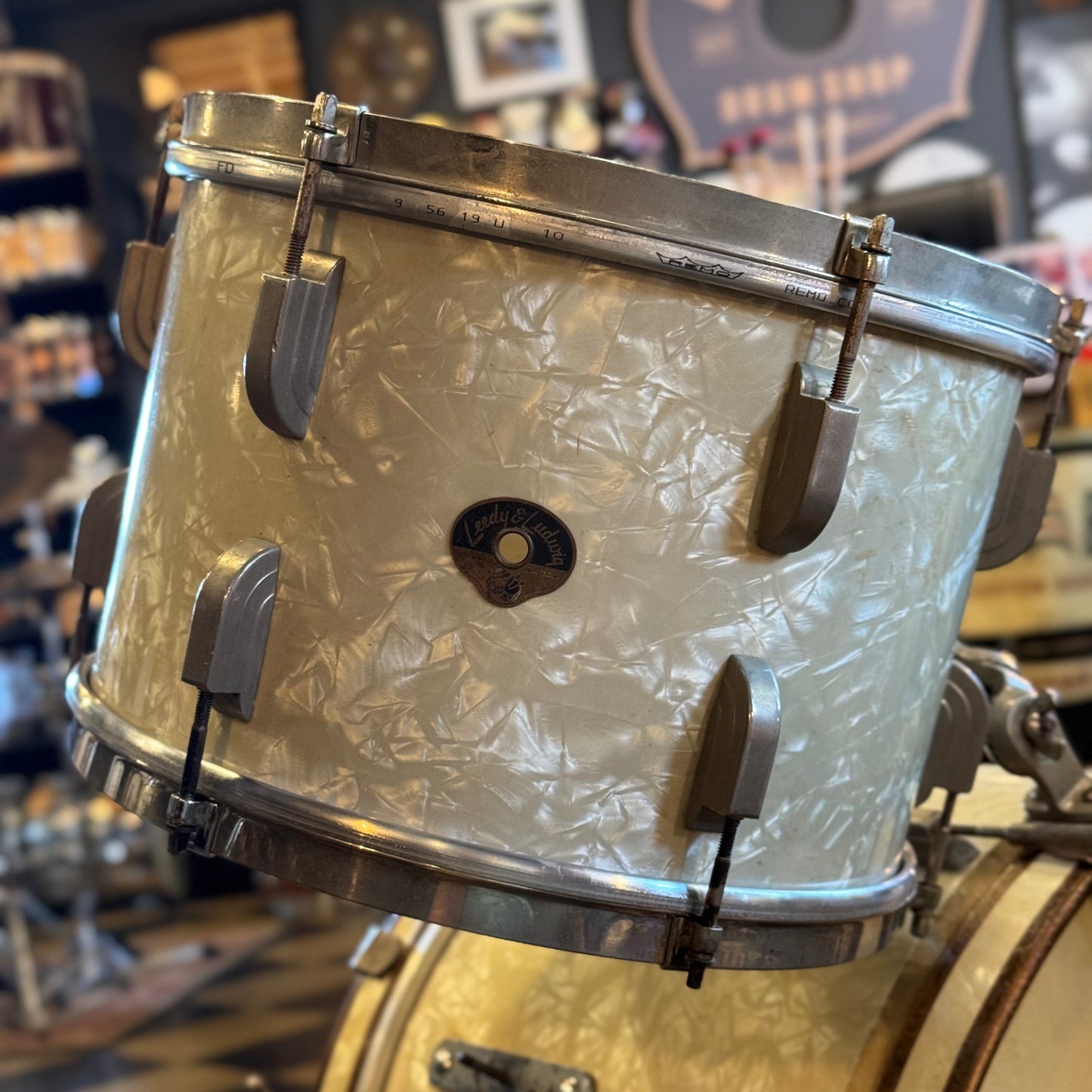 VINTAGE 1948-50 Leedy "Bop" Outfit in White Marine Pearl - 14x20, 9x13, 12x15