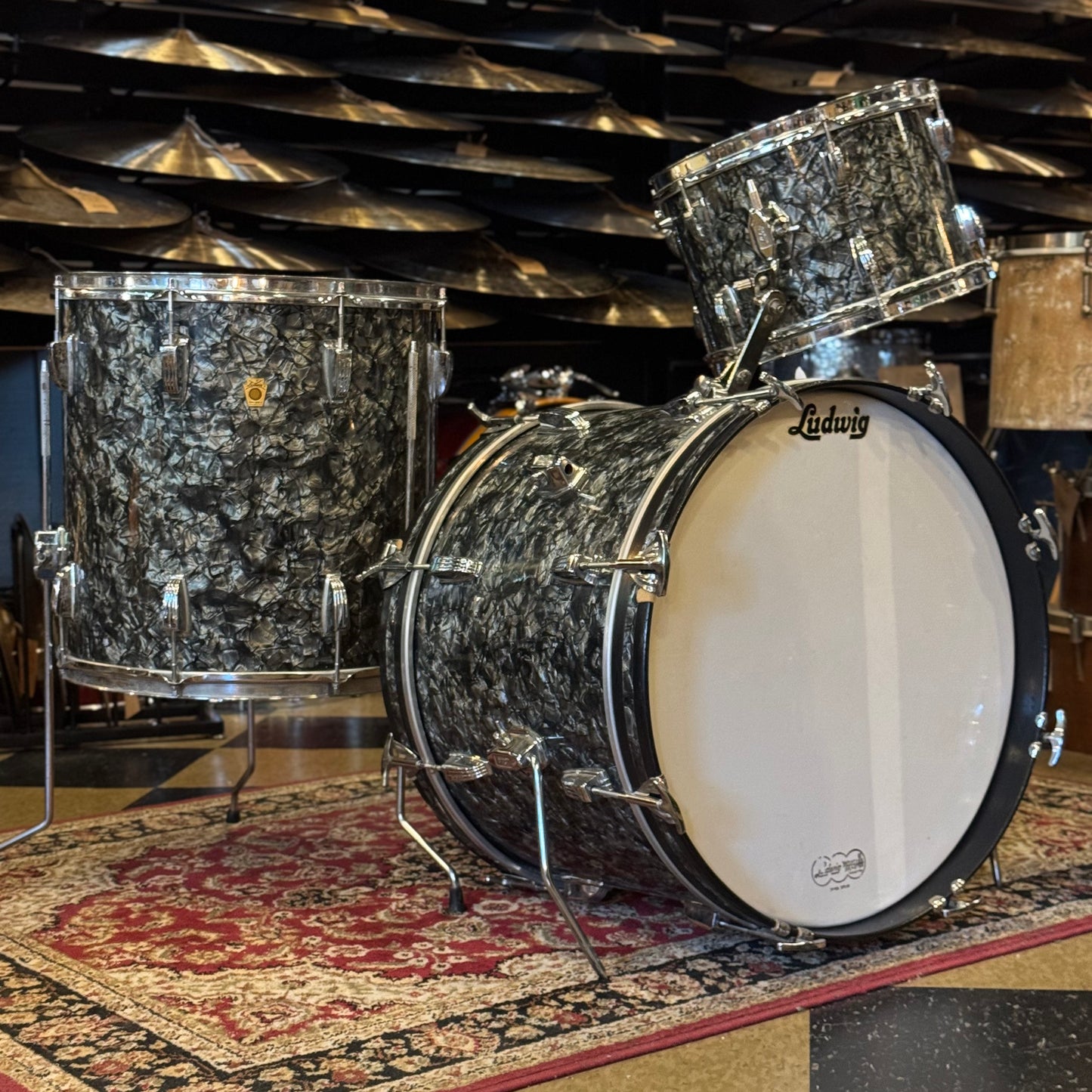 VINTAGE 1960's Ludwig Classic Outfit in Black Diamond Pearl - 14x20, 9x13, 16x16