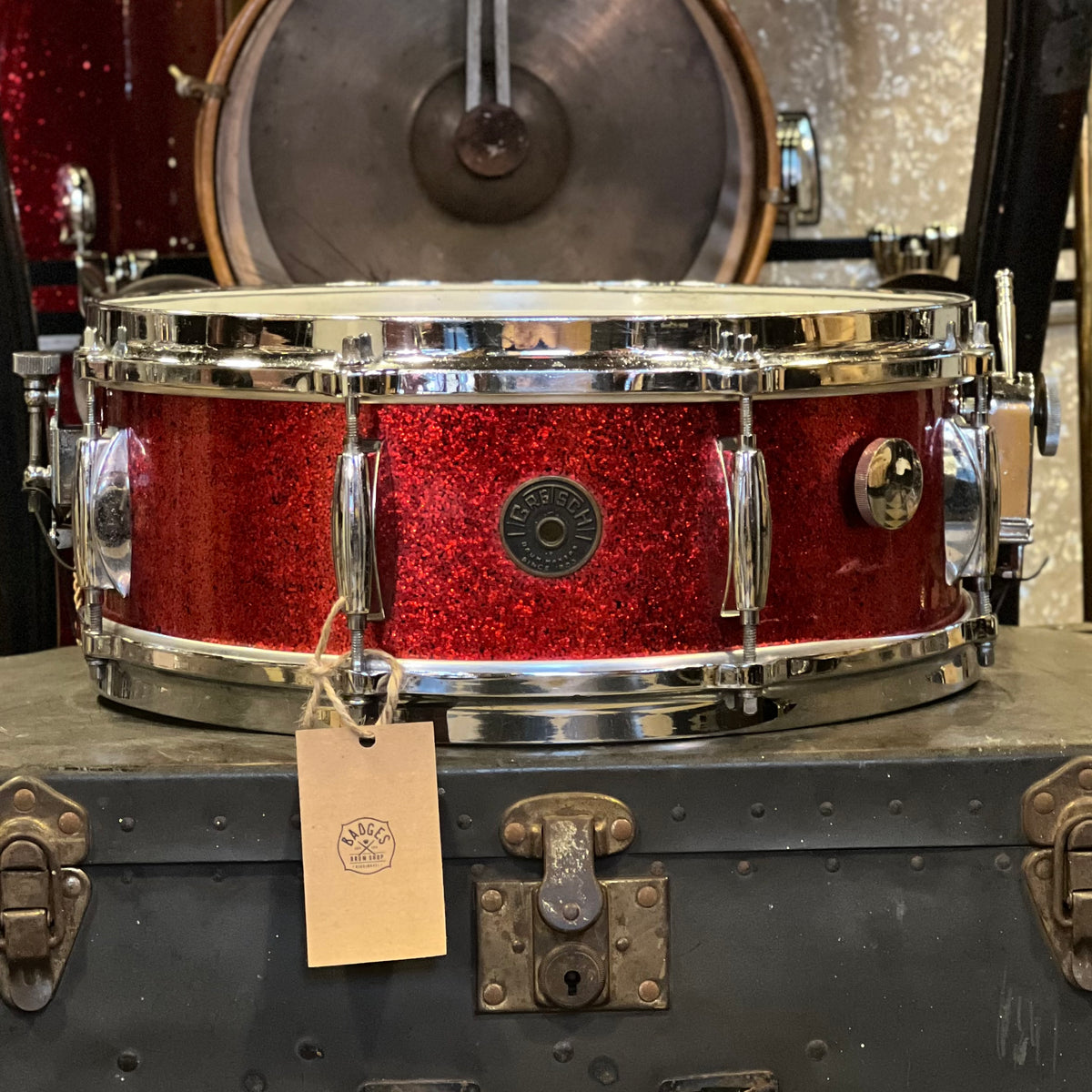 VINTAGE 1960's Gretsch Round Badge 5.5x14 Name Band Snare Drum in Red