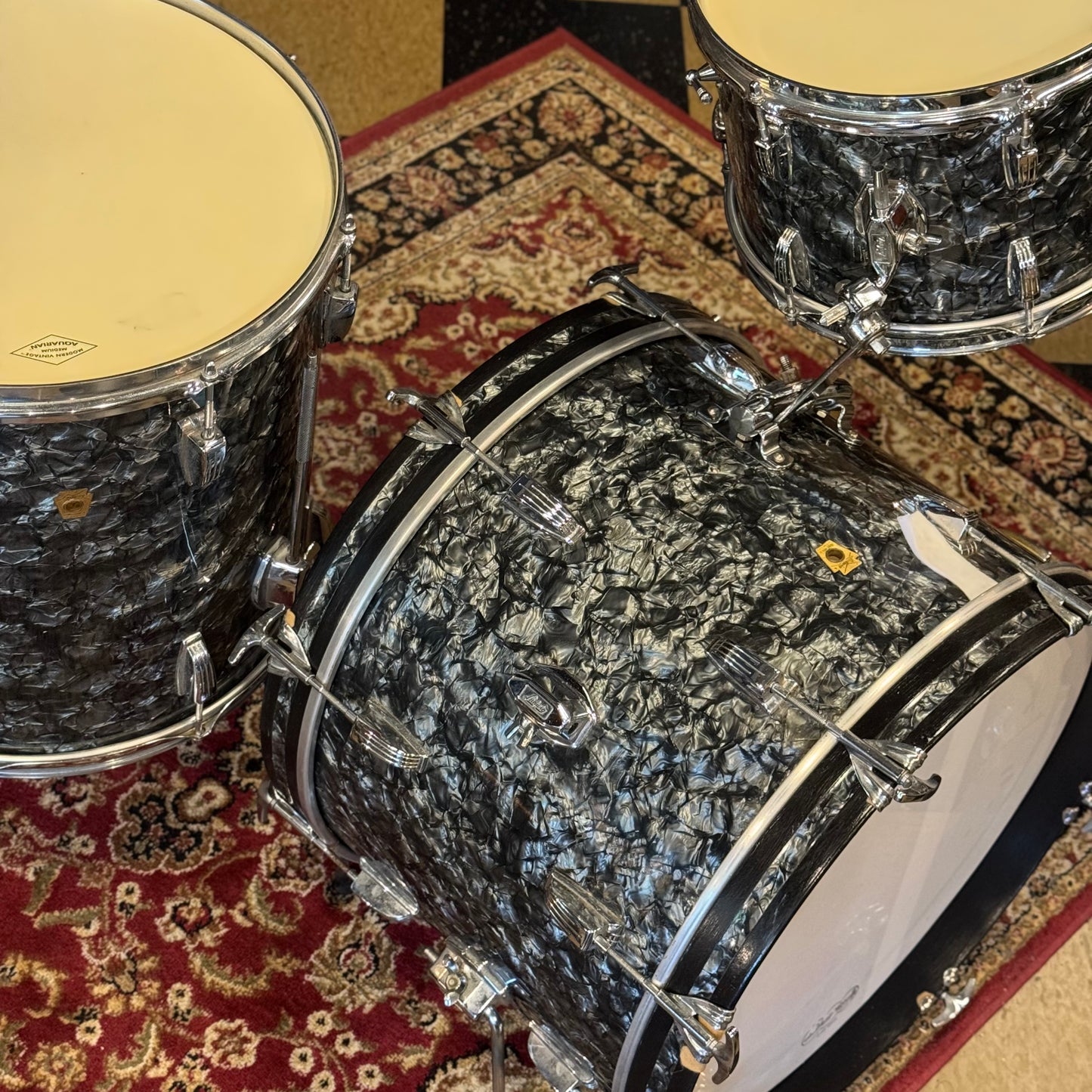 VINTAGE 1960's Ludwig Classic Outfit in Black Diamond Pearl - 14x20, 9x13, 16x16