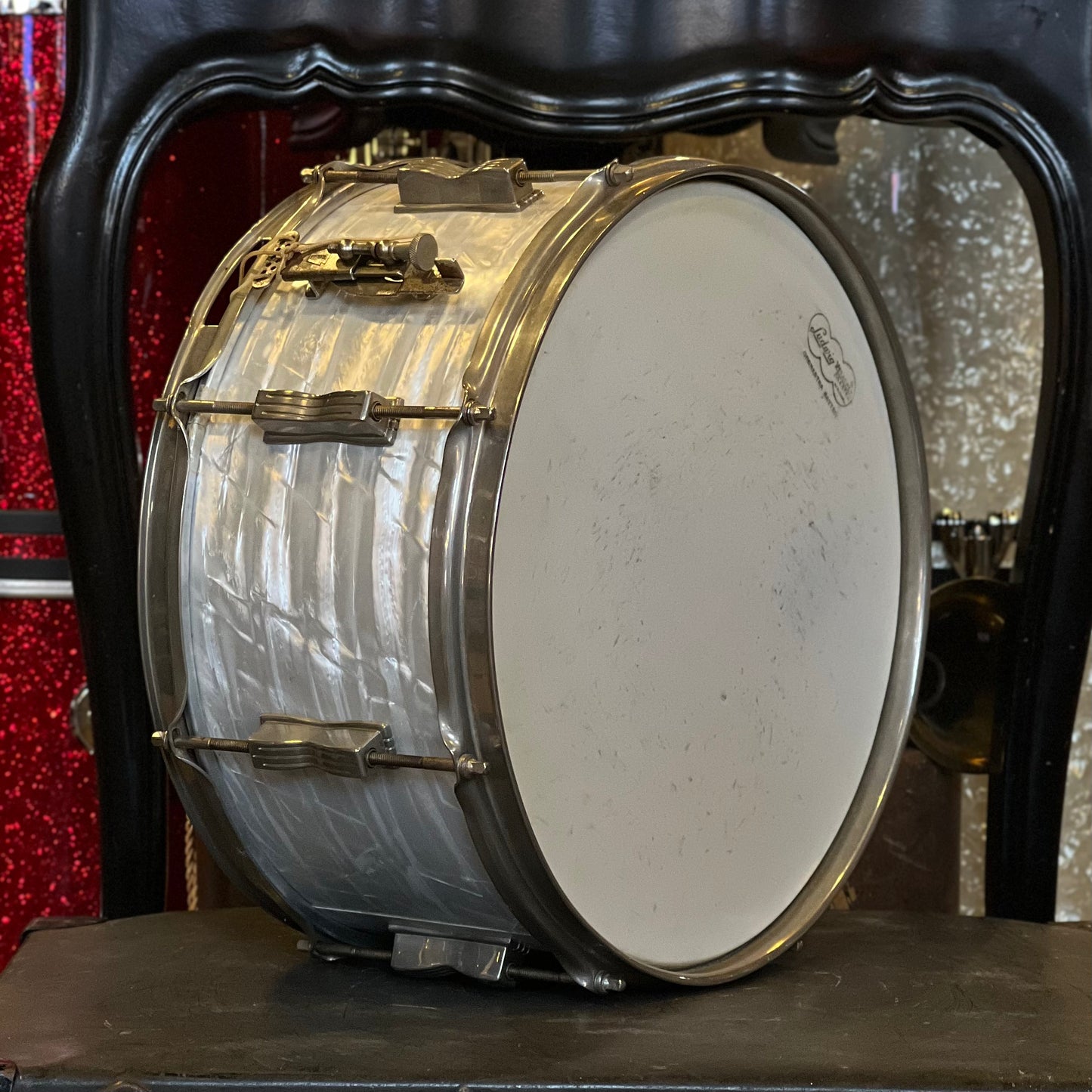 VINTAGE 1959-63 Ludwig Pre-Serial 6.5x14 In White Marine Pearl