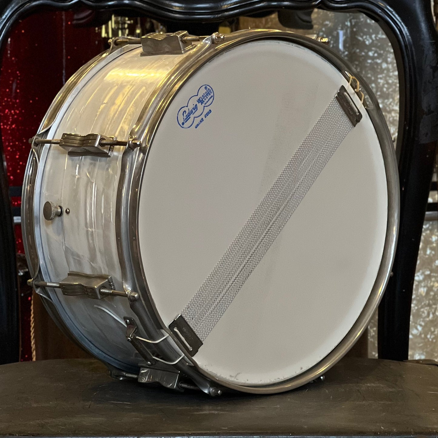VINTAGE 1959-63 Ludwig Pre-Serial 6.5x14 In White Marine Pearl