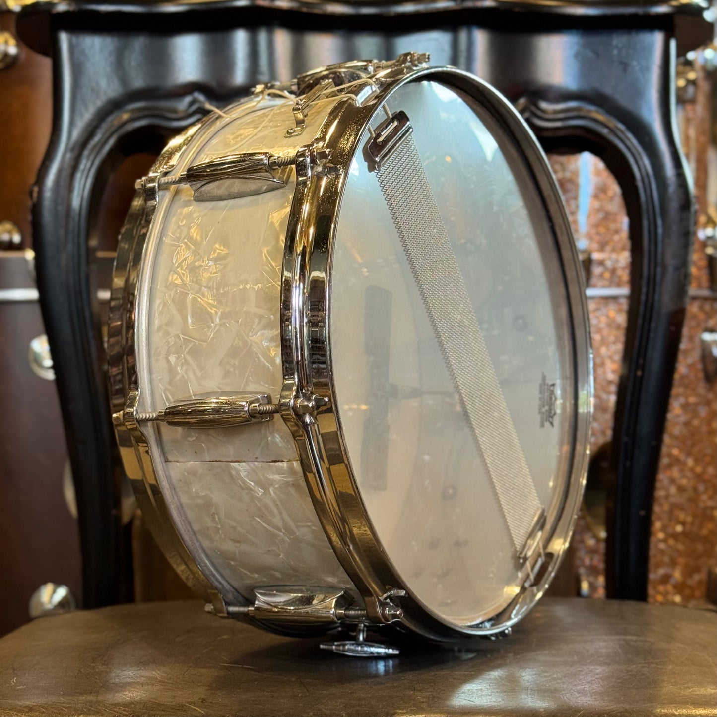 VINTAGE 1960's Gretsch 5.5x14 Renown Snare Drum in White Marine Pearl
