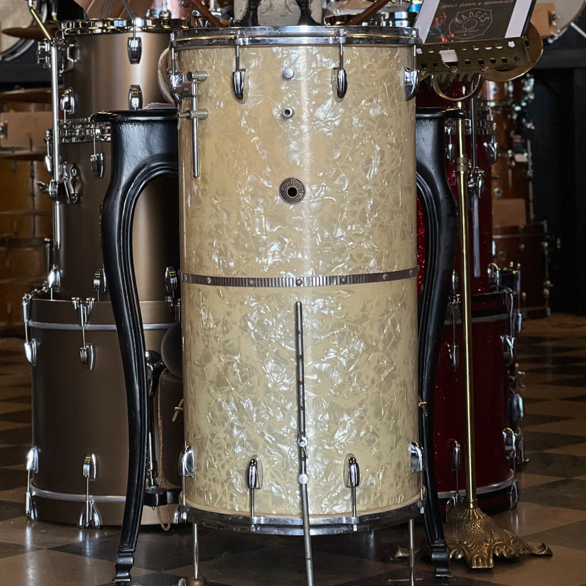 VINTAGE 1950's Gretsch 28x14 Cocktail Drum in White Marine Pearl
