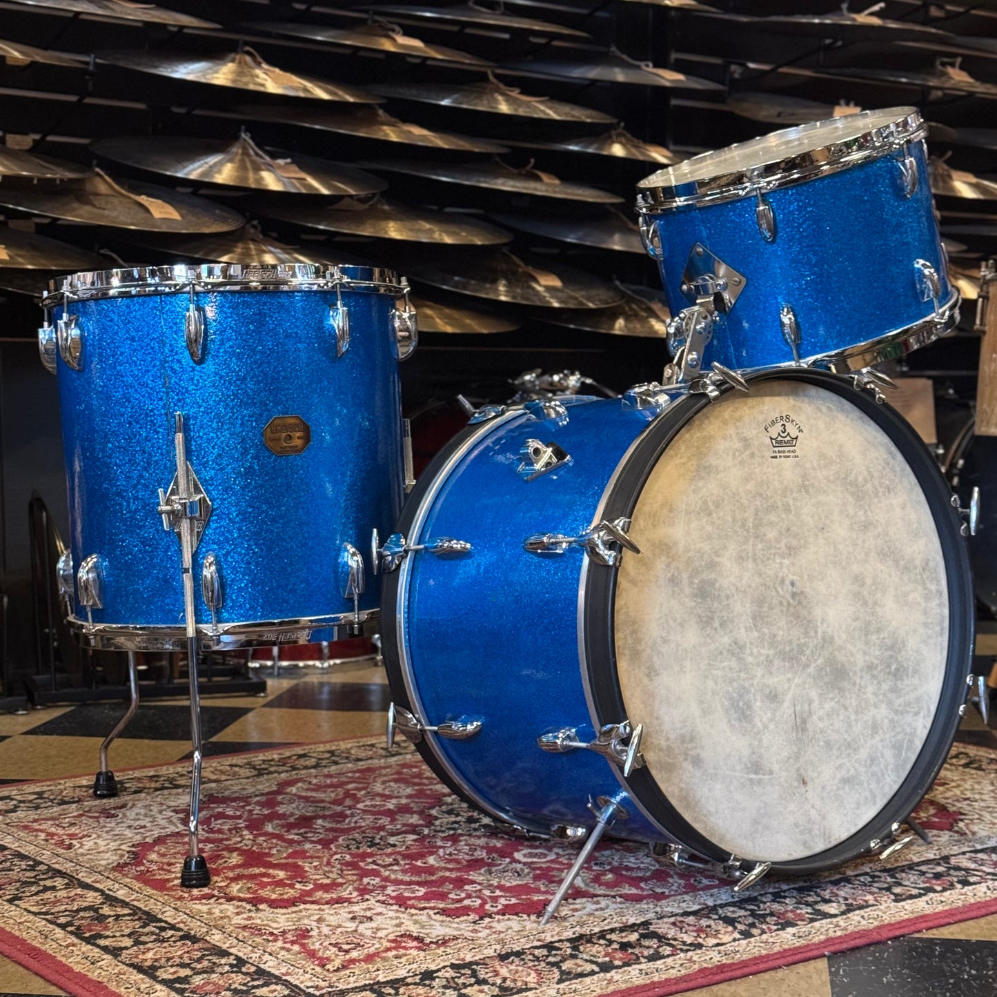 VINTAGE 1960s-70s Gretsch Name Band Outfit in Blue Sparkle - 14x20, 9x13, 16x16