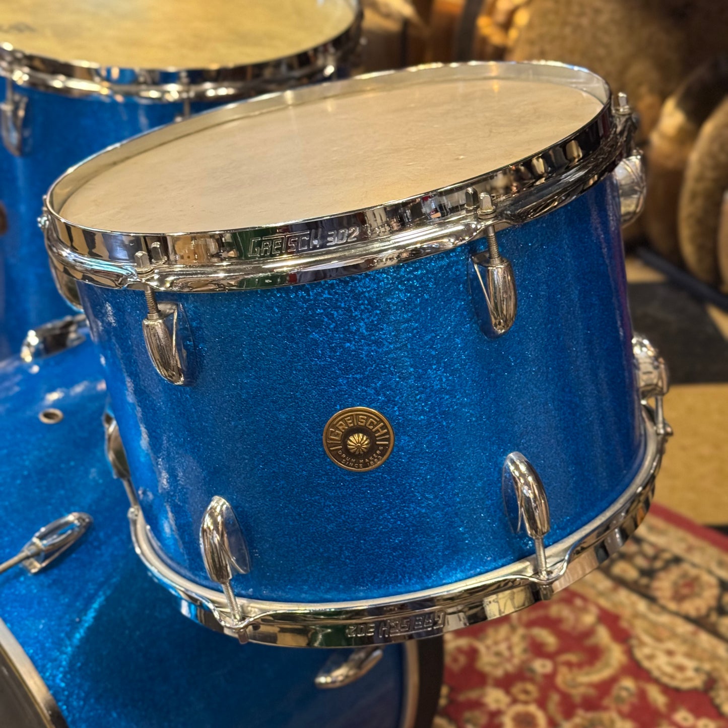 VINTAGE 1960s-70s Gretsch Name Band Outfit in Blue Sparkle - 14x20, 9x13, 16x16