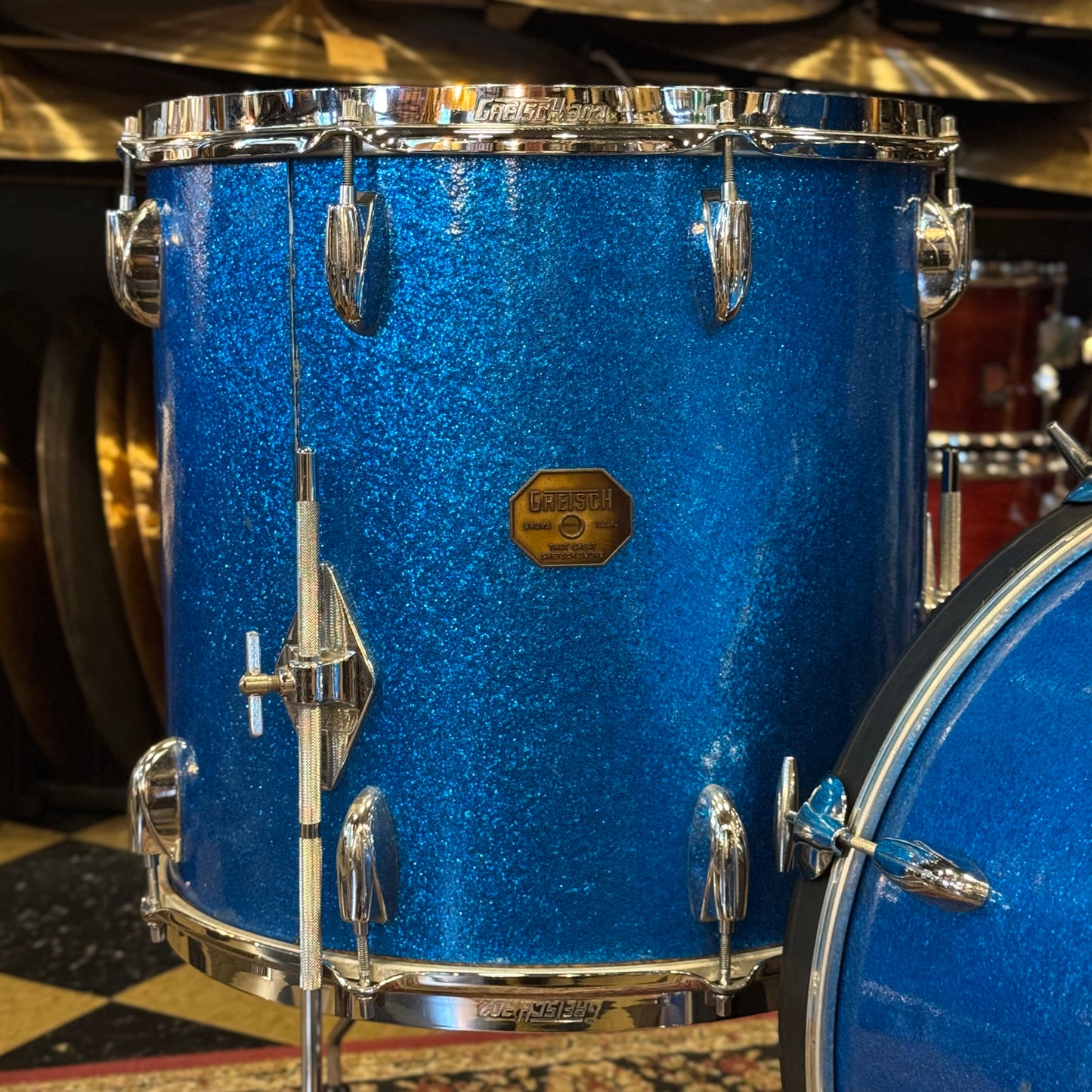 VINTAGE 1960s-70s Gretsch Name Band Outfit in Blue Sparkle - 14x20, 9x13, 16x16