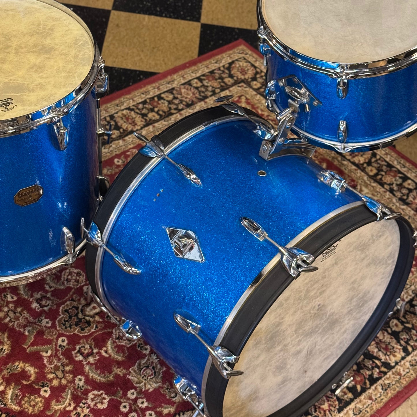VINTAGE 1960s-70s Gretsch Name Band Outfit in Blue Sparkle - 14x20, 9x13, 16x16